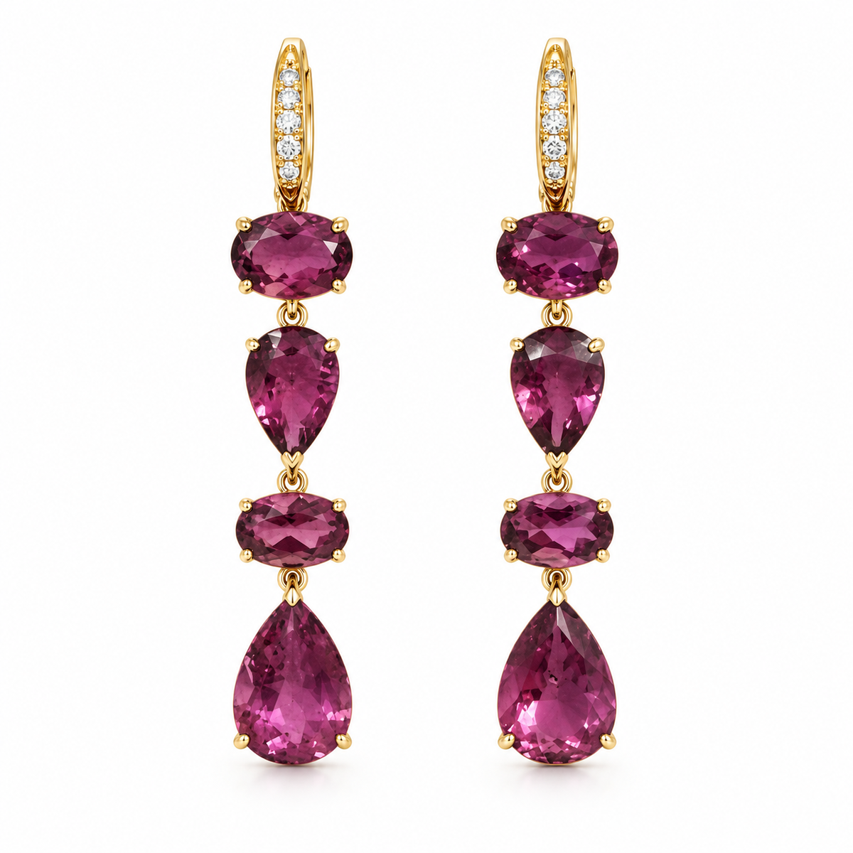 Garden Melody 5.00 ctw Natural Rubellite & Diamond Drop Earrings - Custom Order