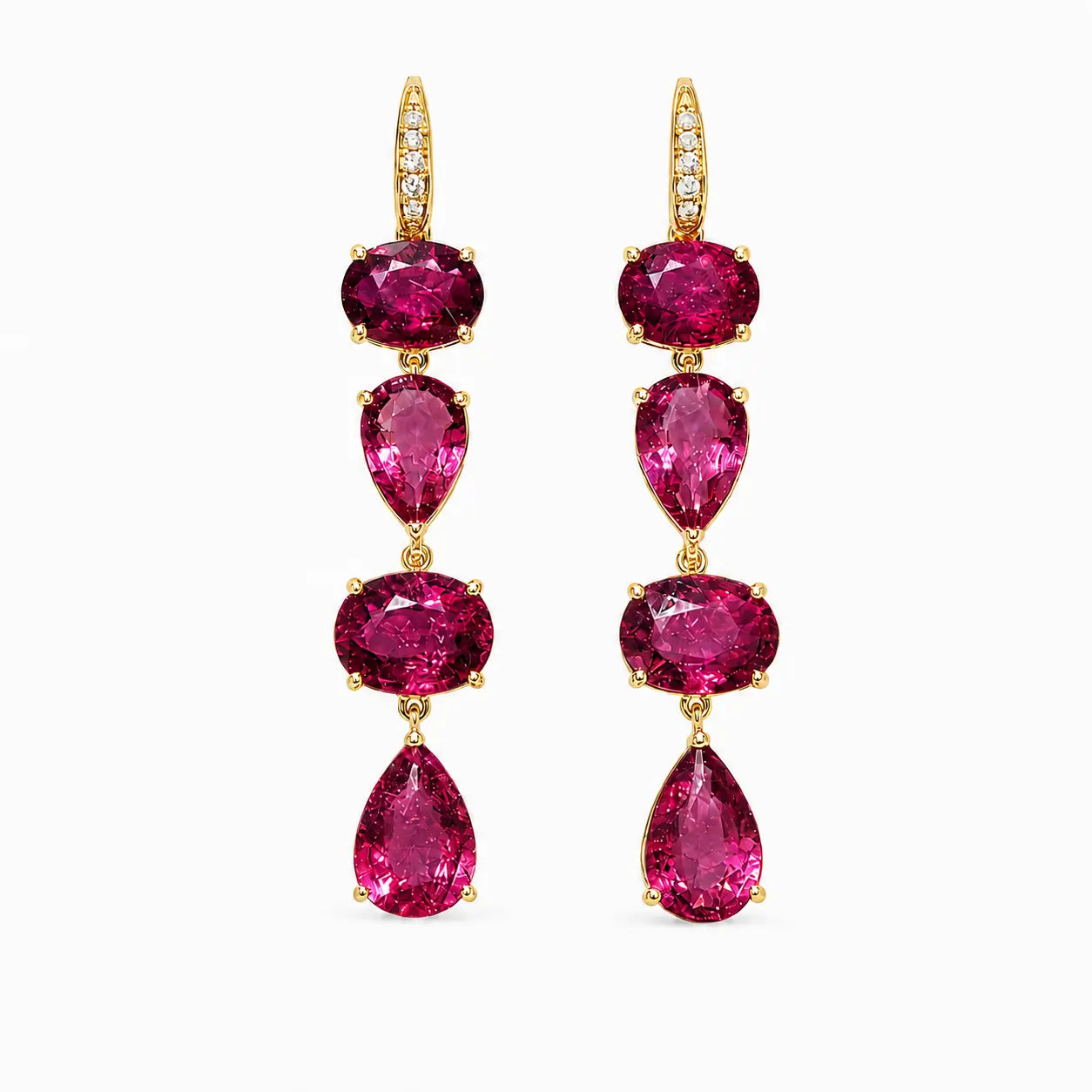 14k yellow gold Garden Melody 8.18 ctw Natural Rubellite & Diamond Drop Earrings (One-of-a-Kind)