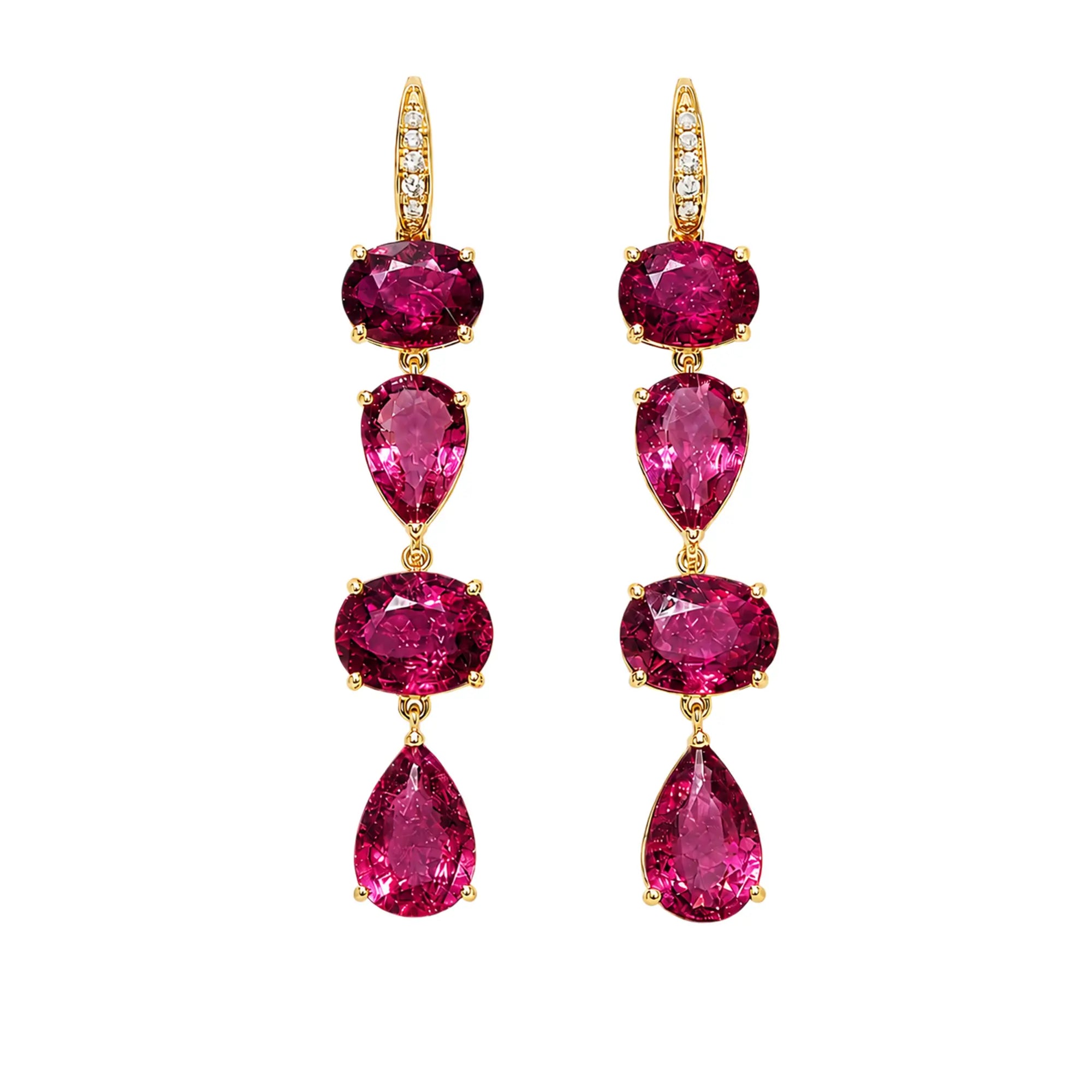 14k yellow gold Garden Melody 8.18 ctw Natural Rubellite & Diamond Drop Earrings (One-of-a-Kind)