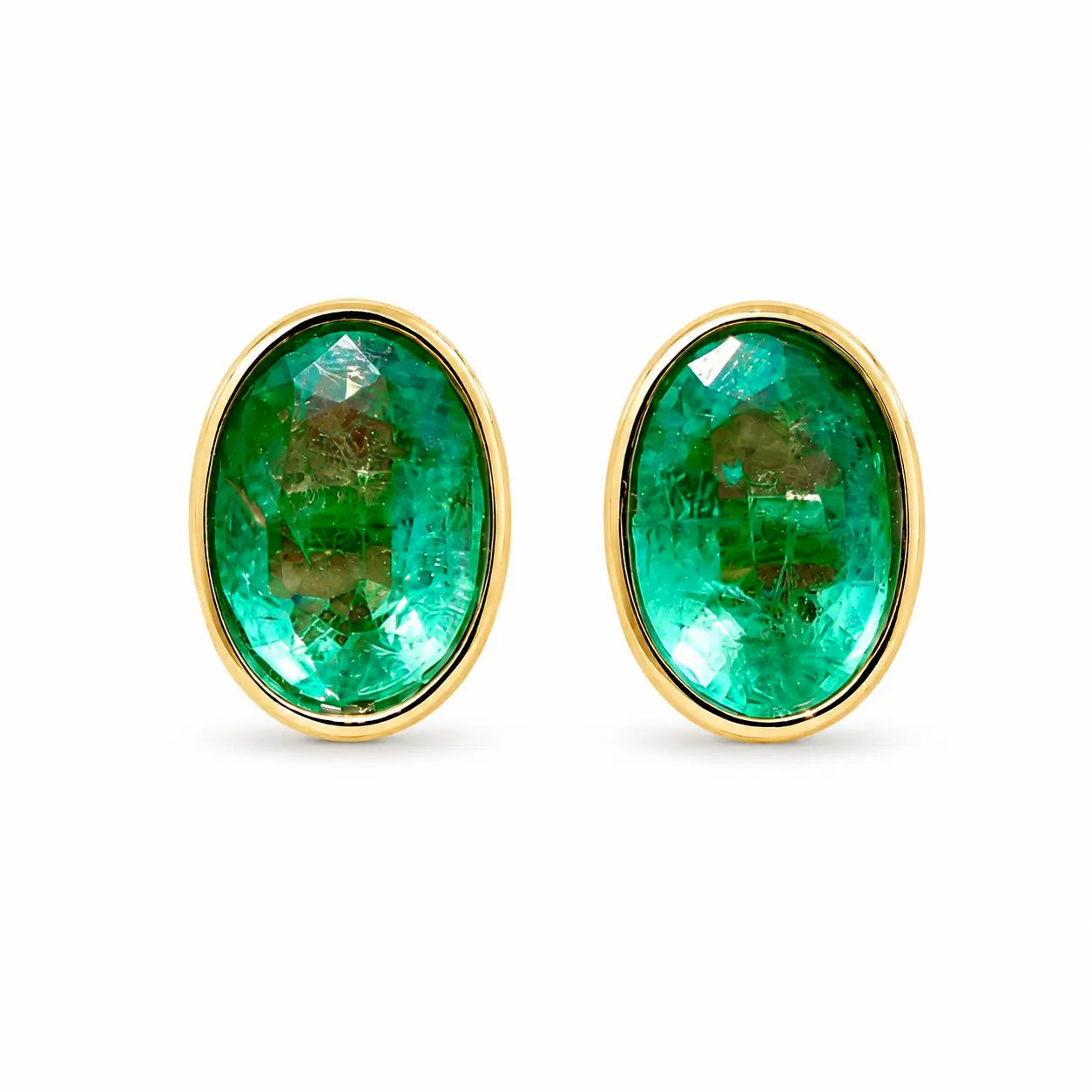 Aria Arch 3.26 ctw Natural Oval Emerald Stud Earrings (One-of-a-Kind)