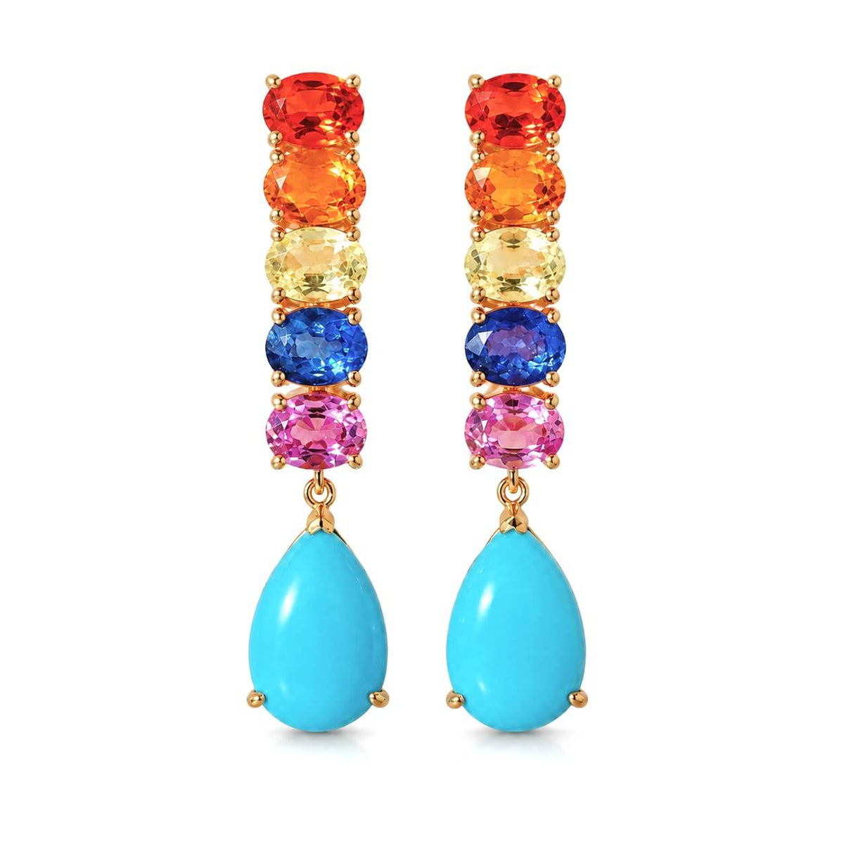 Garden Melody 7.10 ctw Natural Turquoise & Rainbow Sapphire Drop Earrings (One-of-a-Kind)
