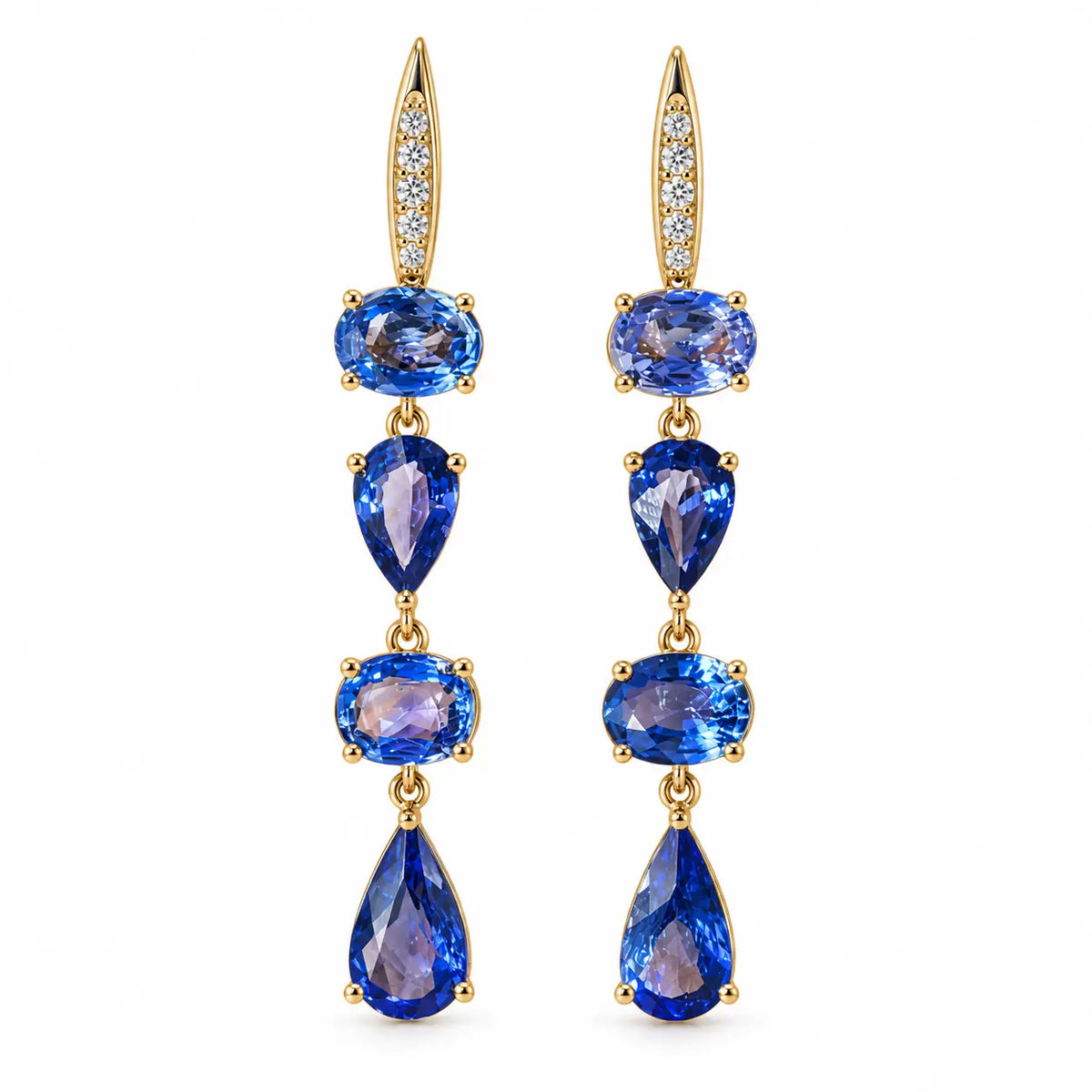 14k yellow gold Garden Melody 6.26 ctw Natural Sapphire & Diamond Drop Earrings (One-of-a-Kind)
