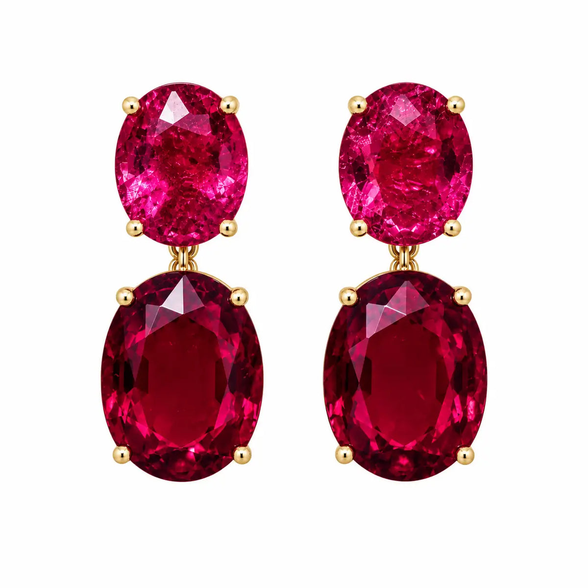 14k yellow gold Duet 4.18 ctw Natural Rubellite Drop Earrings (One-of-a-Kind)