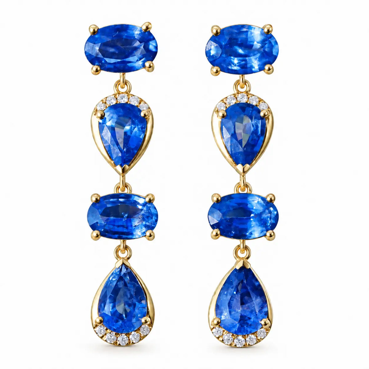 14k yellow gold Garden Melody 4.14 ctw Natural Blue Sapphire & Diamond Drop Earrings (One-of-a-Kind)