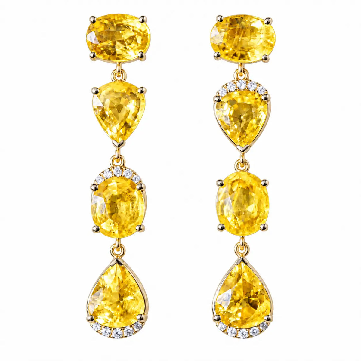 14k yellow gold Garden Melody 6.74 ctw Natural Yellow Sapphire & Diamond Drop Earrings (One-of-a-Kind)