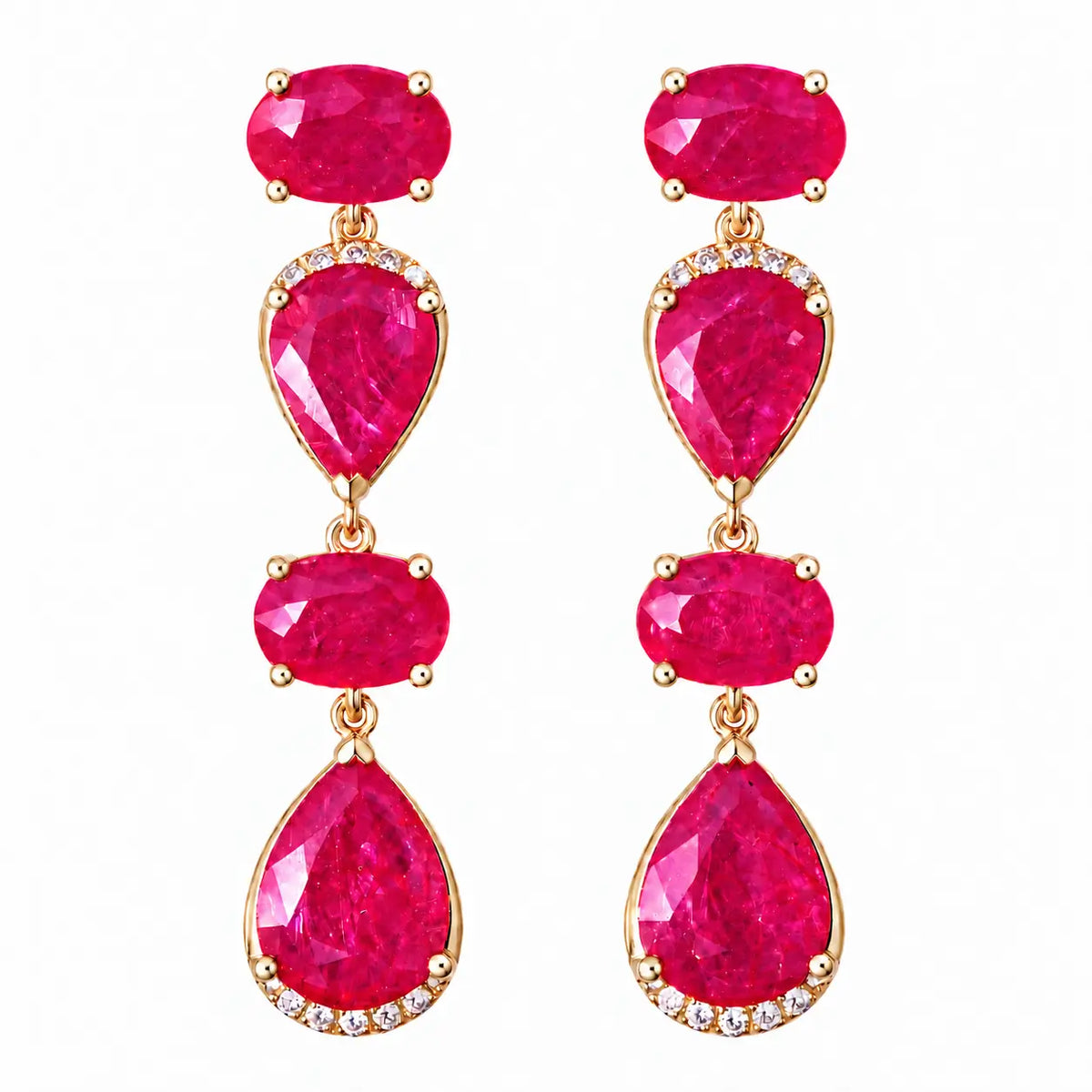 14k yellow gold Garden Melody 5.02 ctw Natural Ruby & Diamond Drop Earrings (One-of-a-Kind)