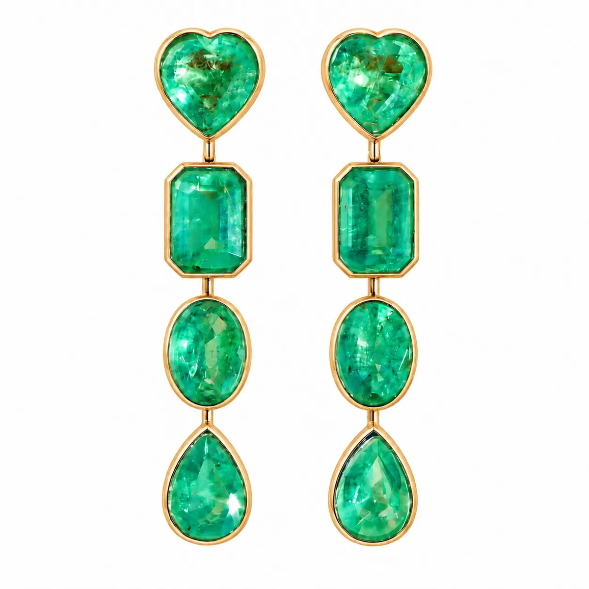 14k yellow gold The Garland AIGS Certified 6.56 ctw Natural Emerald Drop Earrings (One-of-a-Kind)