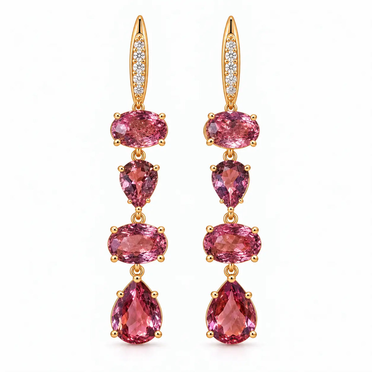 14k yellow gold Garden Melody 8.43 ctw Natural Rose Tourmaline & Diamond Drop Earrings (One-of-a-Kind)