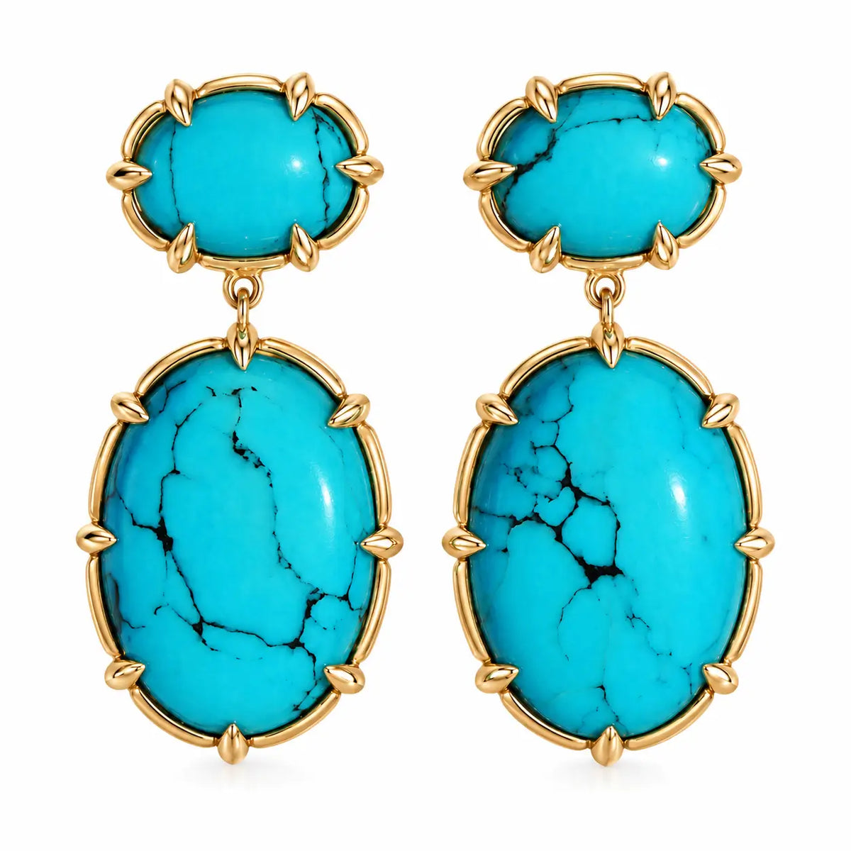 14k yellow gold Aurea 8.80 ctw Natural Turquoise Drop Earrings (One-of-a-Kind)