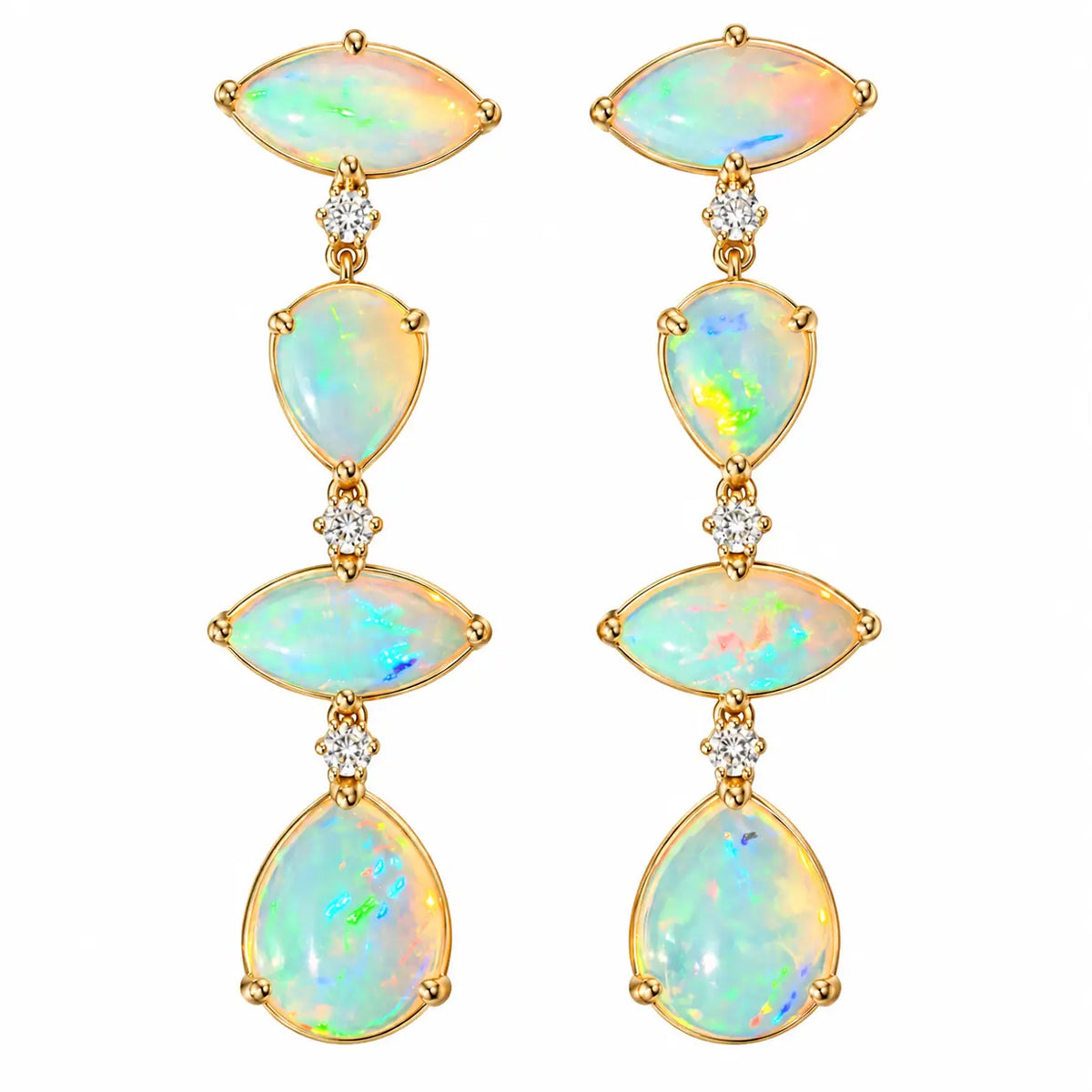 14k yellow gold Garden Melody 8.45ctw Natural Opal & Diamond Drop Earrings (One-of-a-Kind)