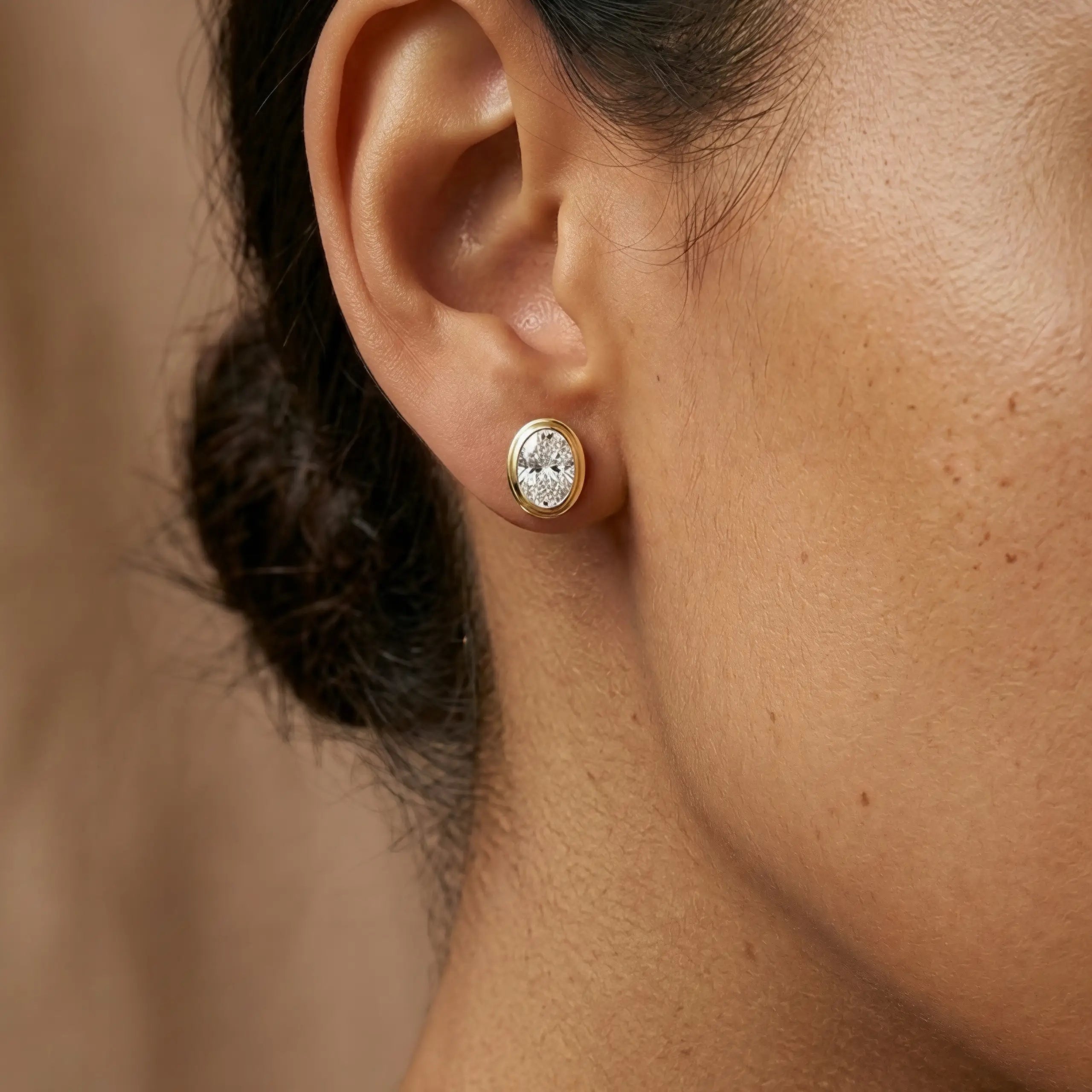 14k yellow gold 4.00ct Oval Lab Grown Diamond Stud Earrings