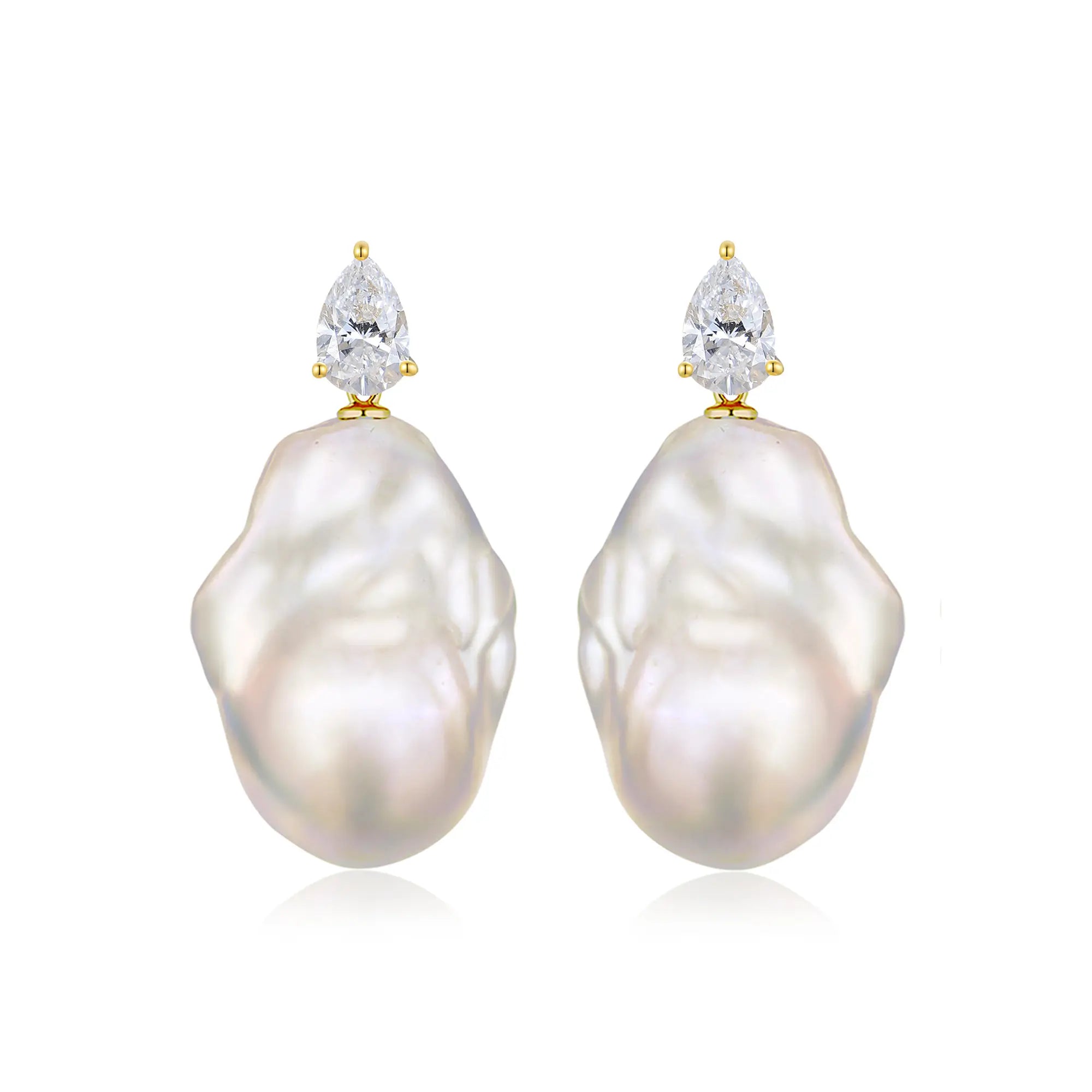 Venus Tears Lab Grown Diamond Baroque Pearl Convertible Drop Earrings 14K Yellow gold