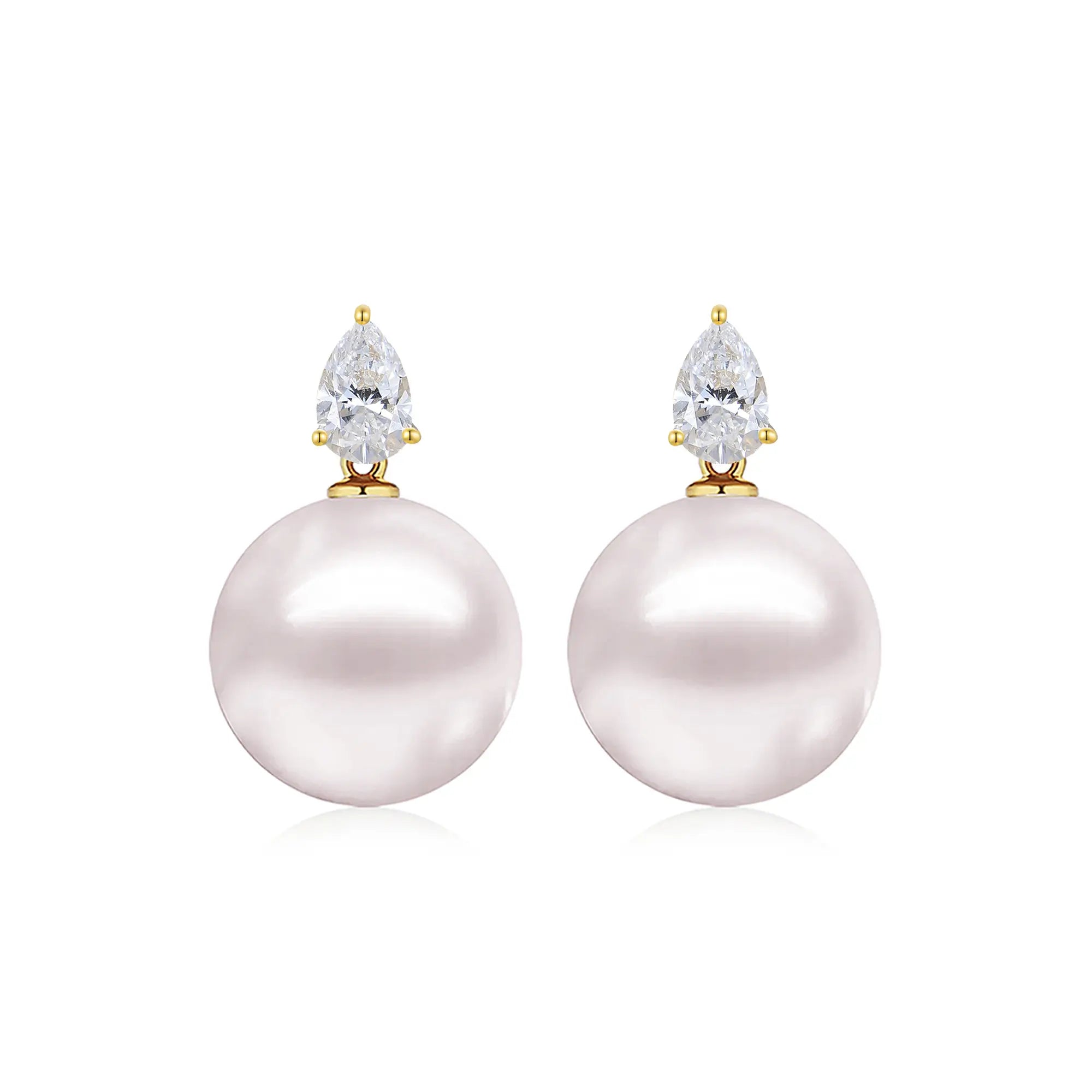 Venus Tears Lab Grown Diamond 12-13mm Cultured Round Pearl Convertible Drop Earrings 14k yellow gold