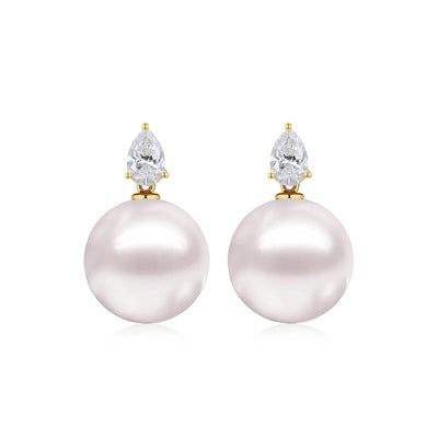 Venus Tears Lab Grown Diamond 12-13mm Cultured Round Pearl Convertible Drop Earrings 14k yellow gold