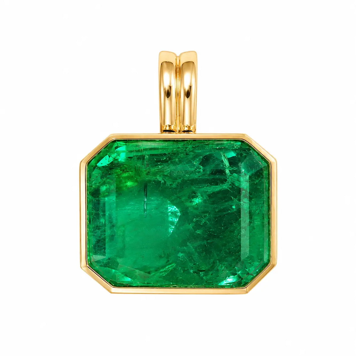 Vivid Glance 5.12ct Natural Emerald Diamond Lock Paperclip Chain Necklace (One-of-a-Kind)
