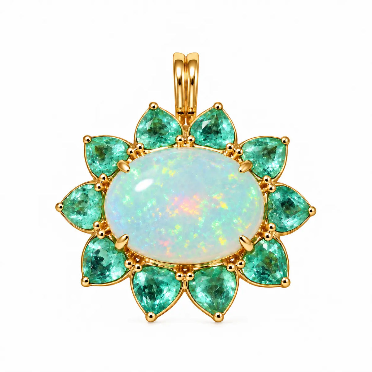 Bloom Halo 6.71 ctw Natural Opal & Emerald Diamond Heart Lock Paperclip Chain Necklace (One-of-a-Kind)