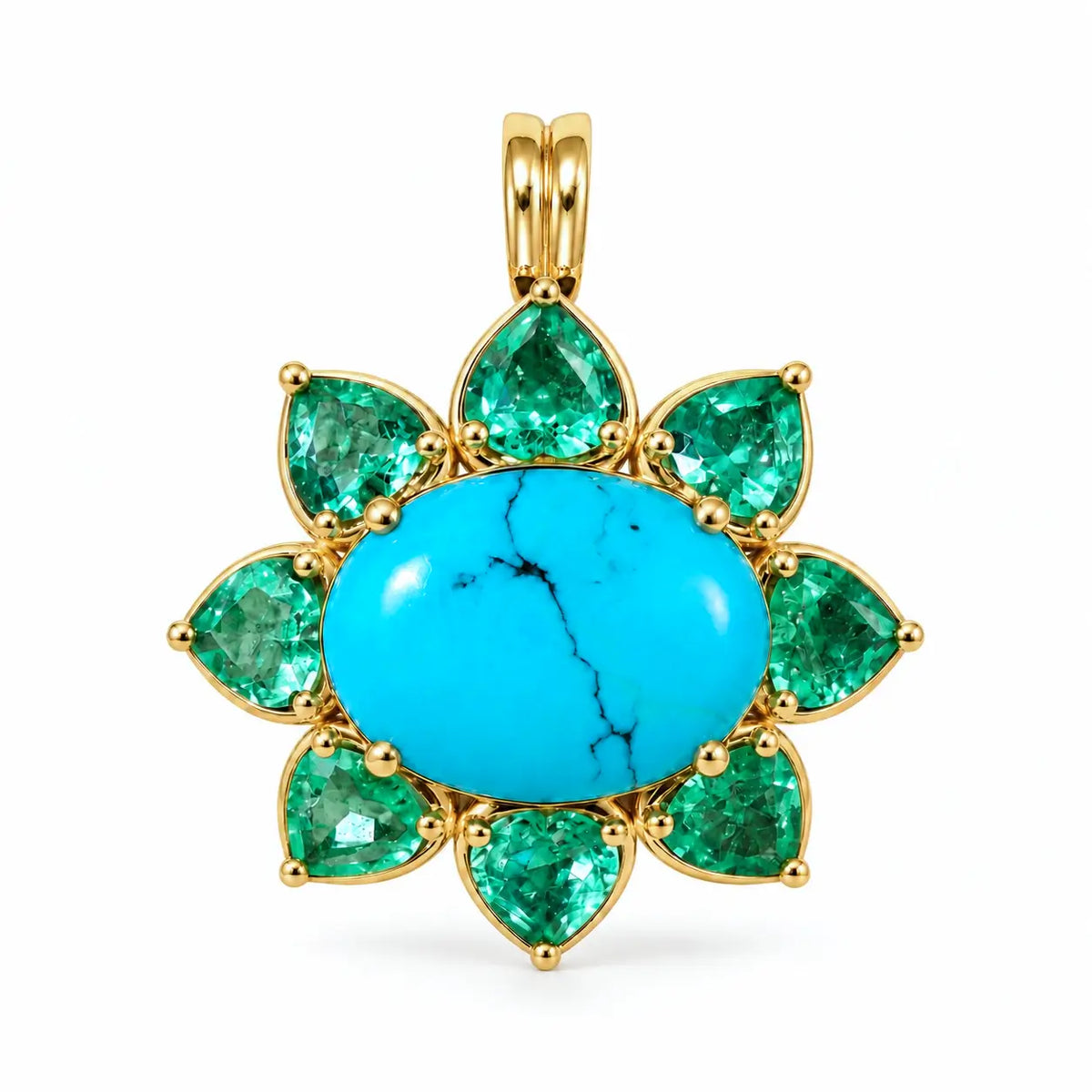 Bloom Halo 5.45 ctw Natural Turquoise & Emerald Diamond Heart Lock Paperclip Chain Necklace (One-of-a-Kind)