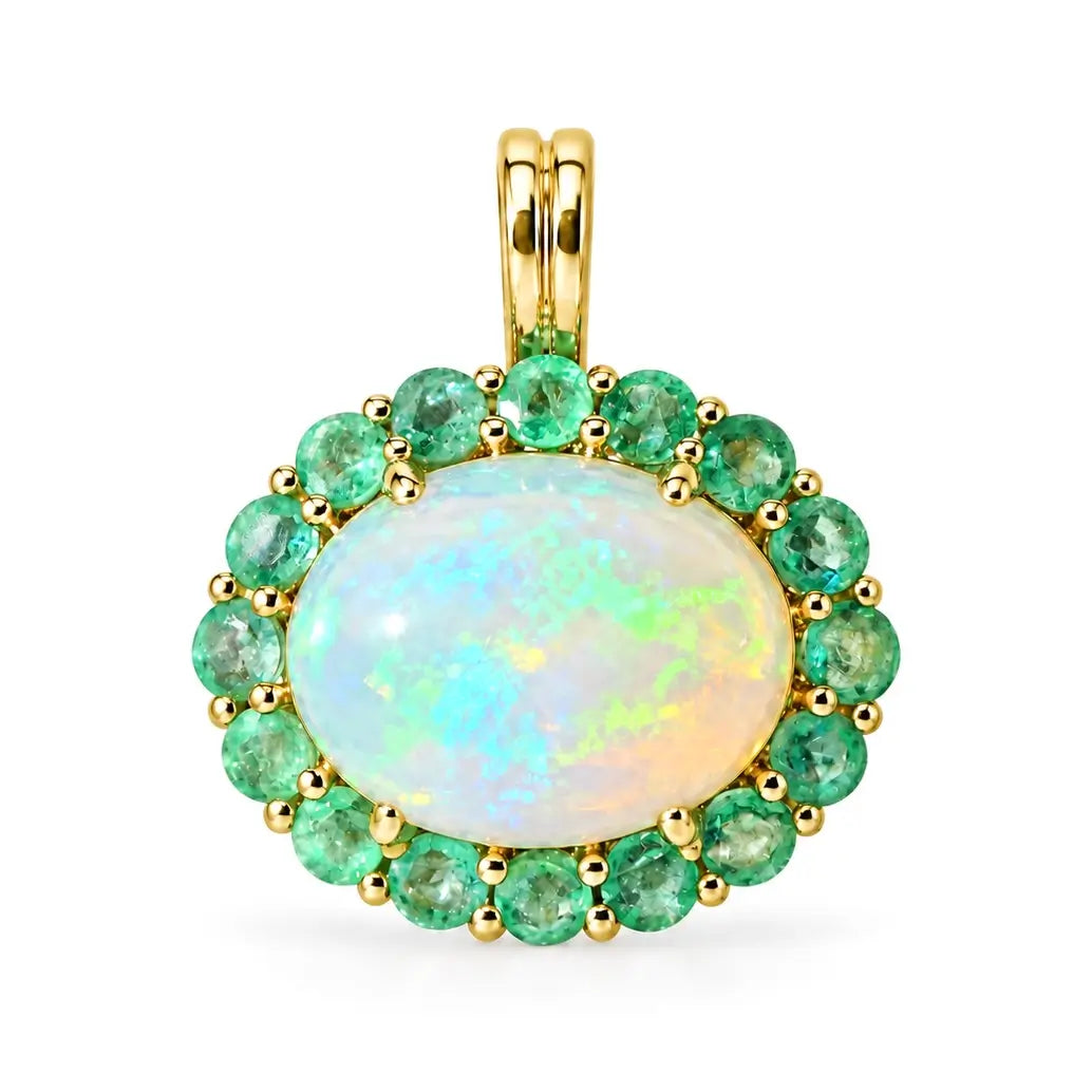 14k yellow gold Eden Halo 5.17 ctw Natural Opal & Emerald Diamond Lock Paperclip Chain Necklace (One-of-a-Kind)