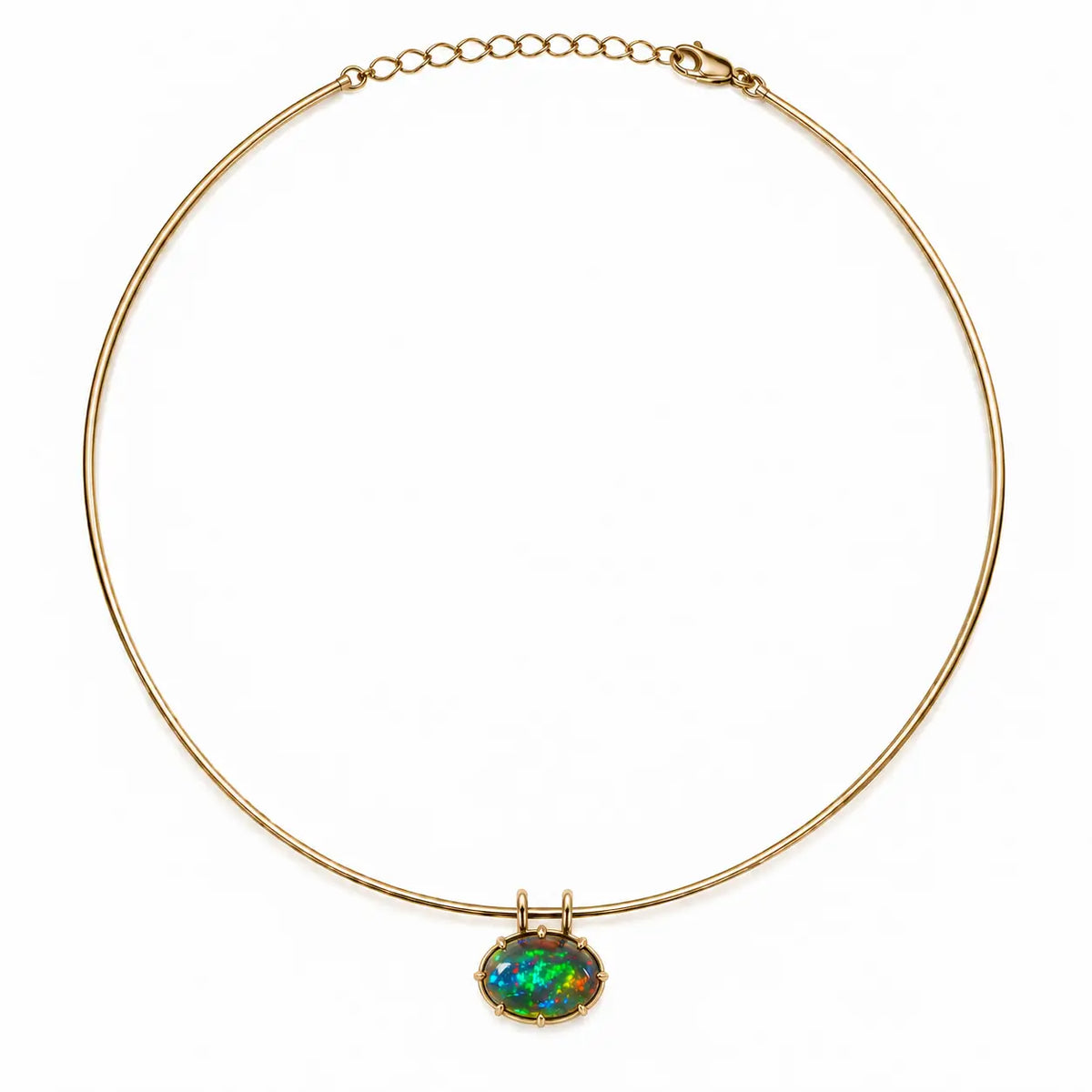 14k yellow gold Vivid Aura 8.35ct Natural Black Opal Collar Necklace (One-of-a-Kind)