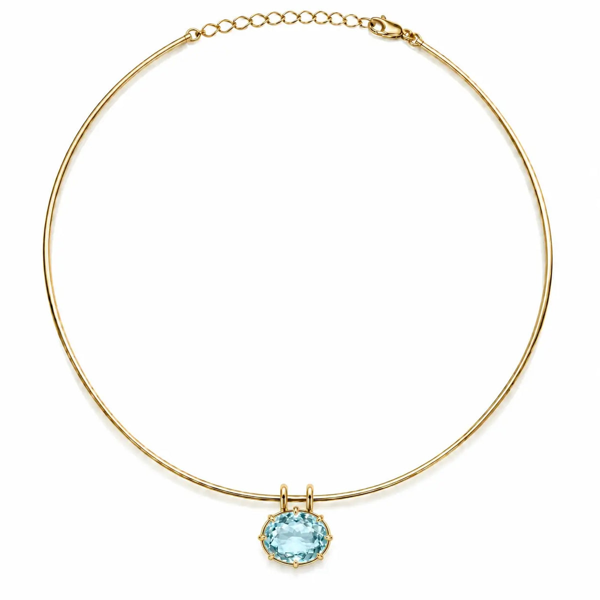 14k yellow gold Vivid Aura AIGS Ceritified 9.52ct Natural Aquamarine Collar Necklace (One-of-a-Kind)