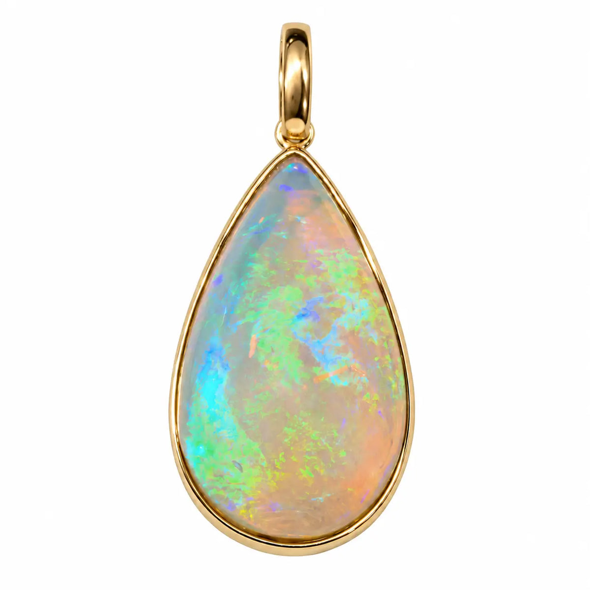 14k yellow gold Vivid Glance 13.25 ctw Natural Opal Diamond Lock Paperclip Chain Necklace (One-of-a-Kind)