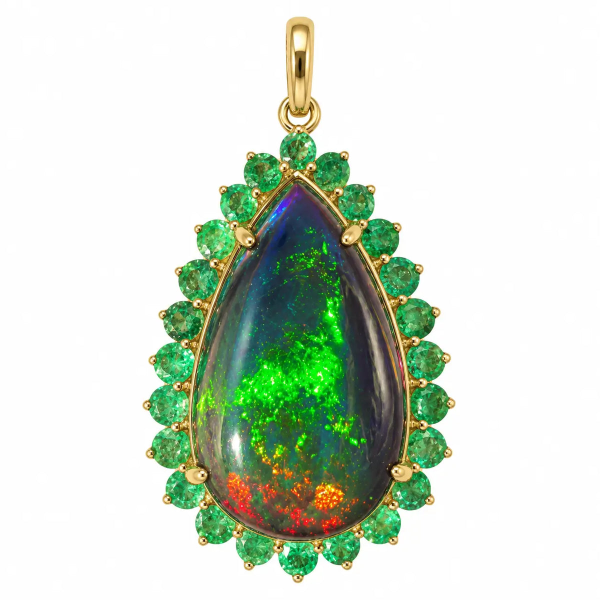 14k yellow gold Eden Halo 7.45 ctw Natural Black Opal & Diamond Lock Paperclip Chain Necklace (One-of-a-Kind)