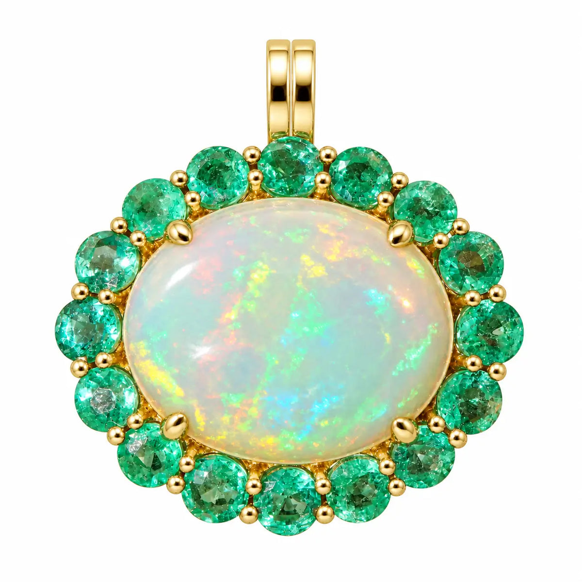 14k yellow gold Eden Halo 6.68 ctw Natural Opal & Emerald Diamond Lock Paperclip Chain Necklace (One-of-a-Kind)