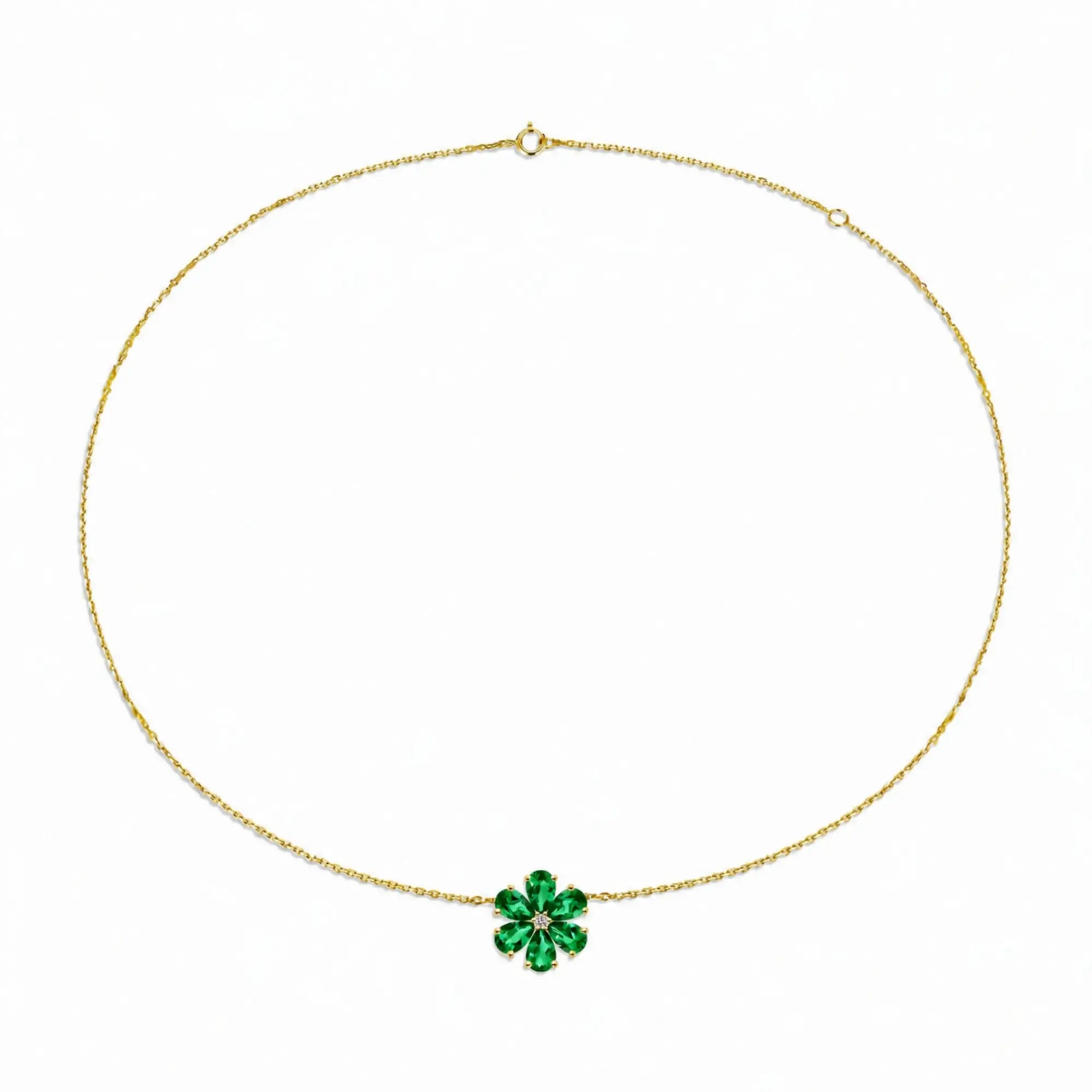 14k yellow gold Flora Blossom 2.42 ctw Lab Grown Emerald Diamond Necklace
