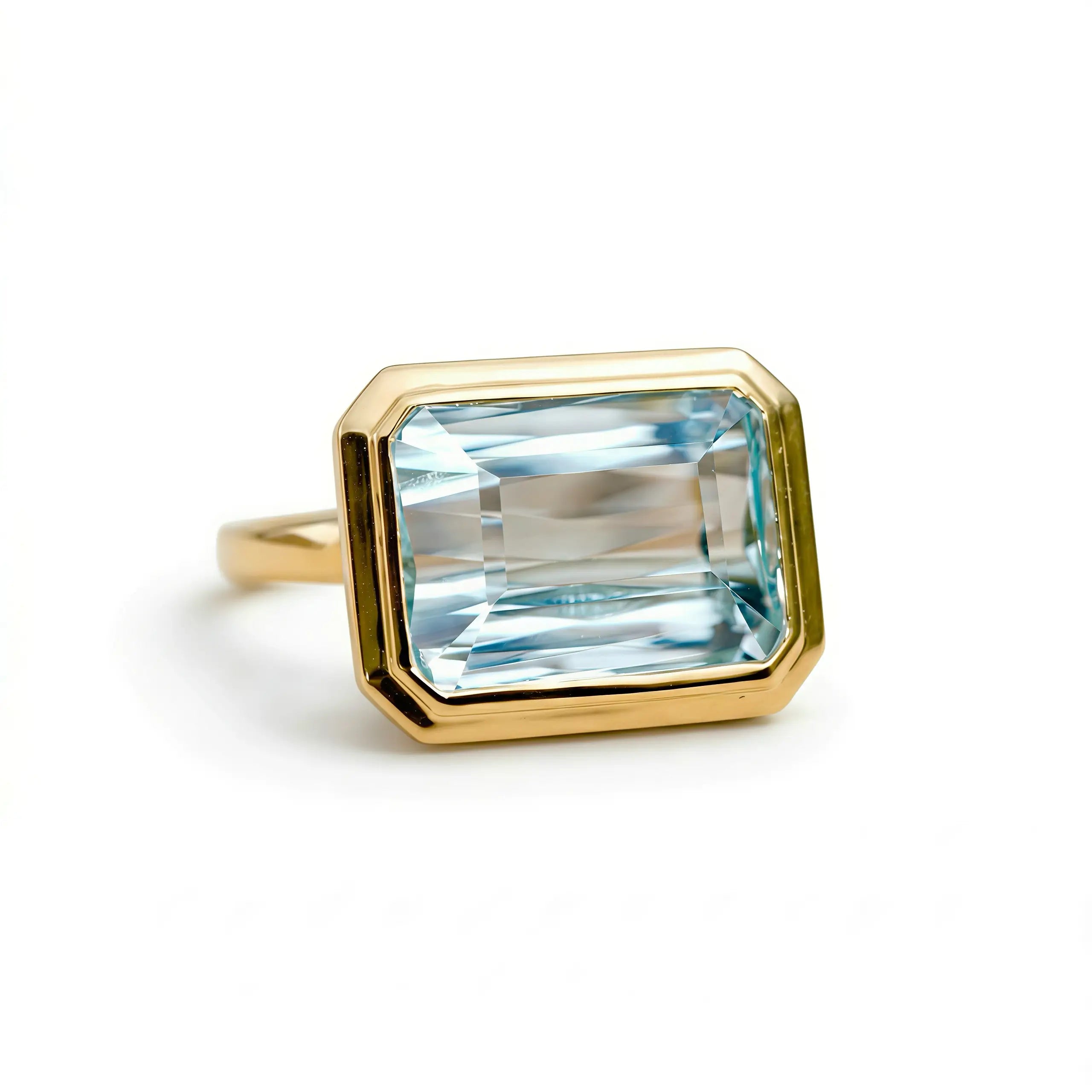 Kai Fine Jewelry 14K Solid Yellow Gold Certified Aquamarine East-West Ring - 5.18ct (One-of-a-Kind)