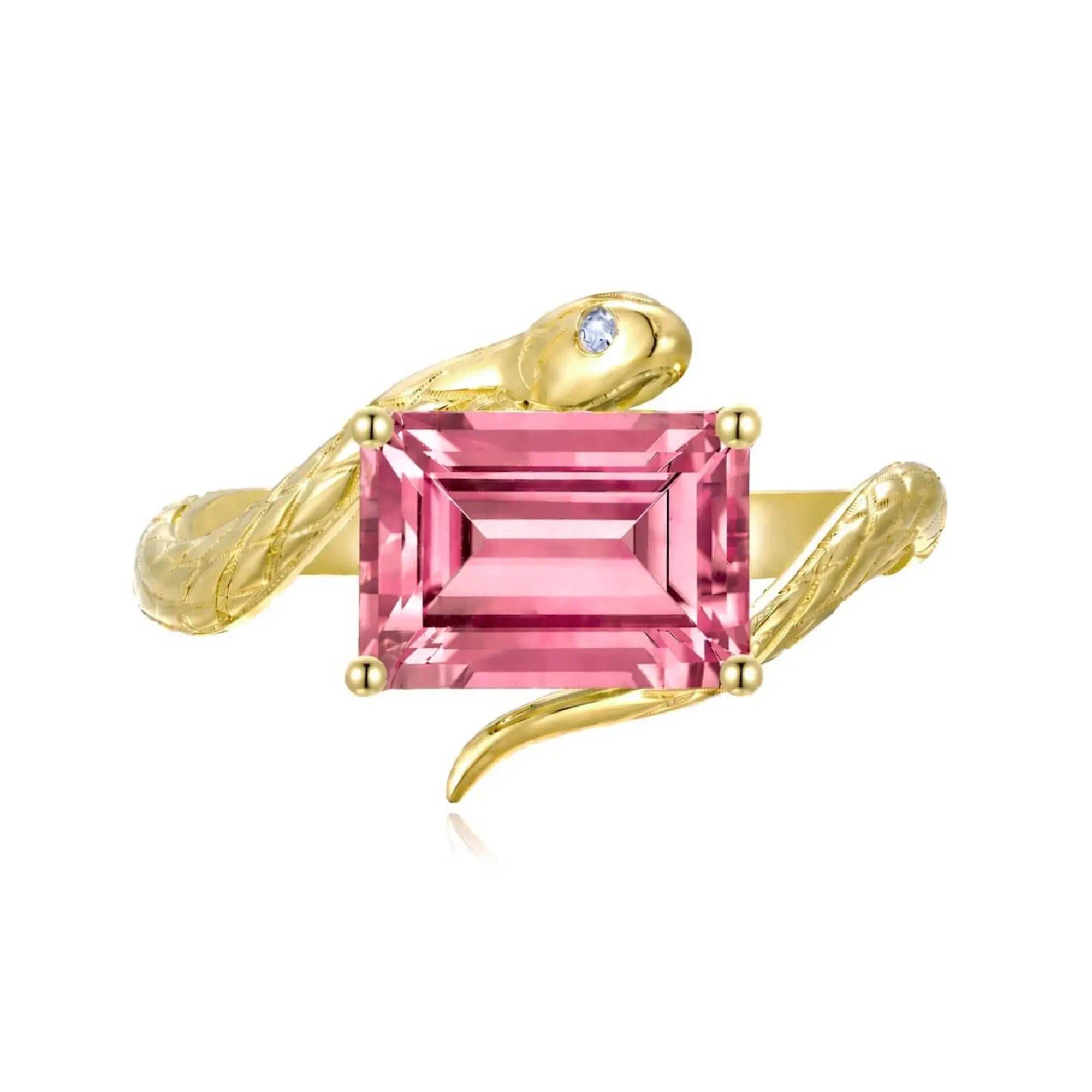 Kai One-of-a-Kind Snake Protection 2.64ctw Natural Pink Tourmaline & Diamond East-West Ring in 14k Yellow gold