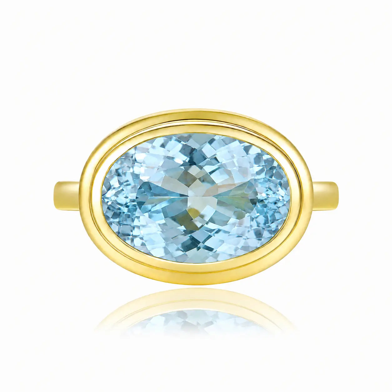 kai fine jewelry Bella 3.24 ct Guild Certified Santa Maria Aquamarine East-West Ring  in 14k yellow gold (One-of-a-Kind) 