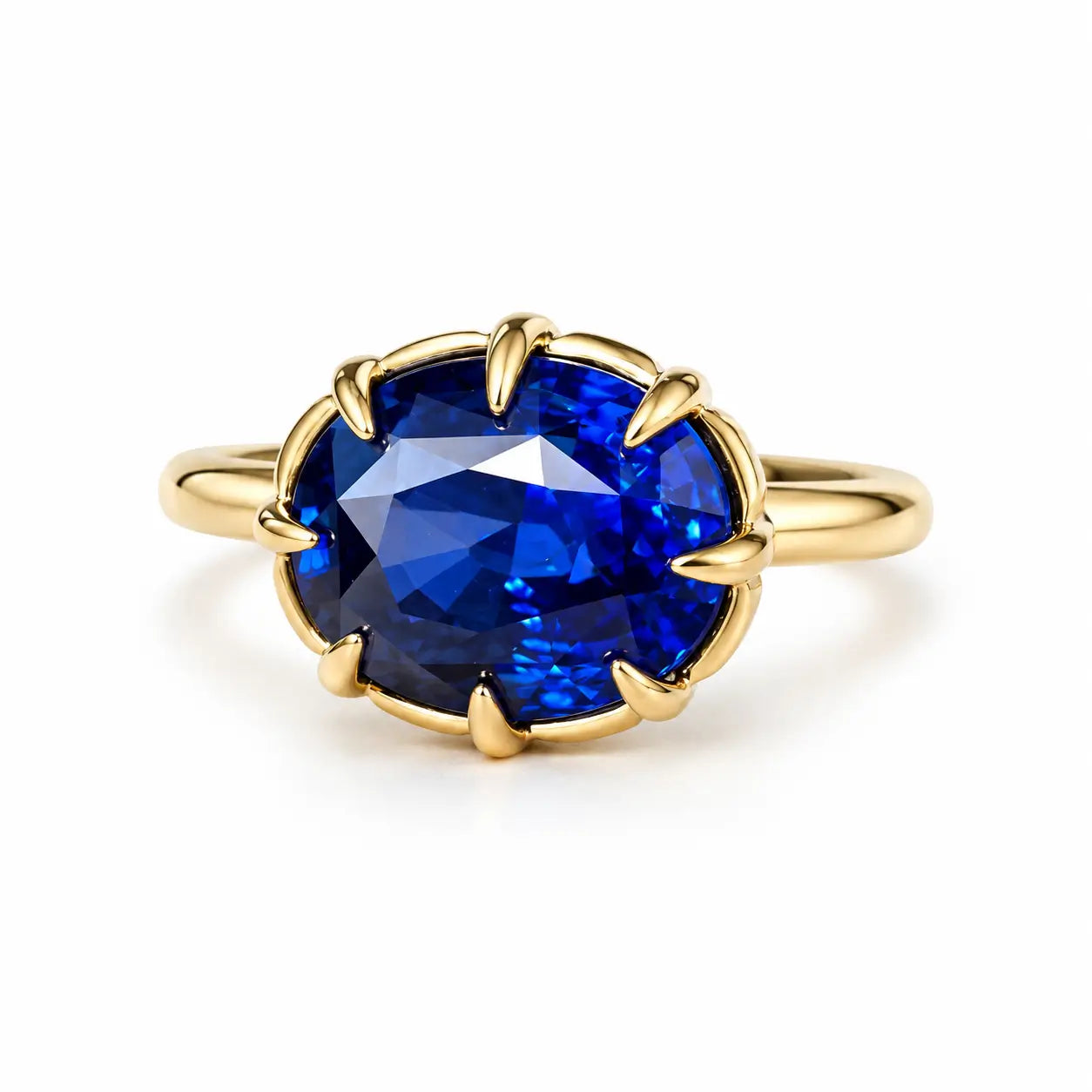 kai fine jewelry 14k yellow gold Aurea 4.15 ct AIGS Certified Natural Royal Blue Sapphire East-West Ring (One-of-a-Kind)