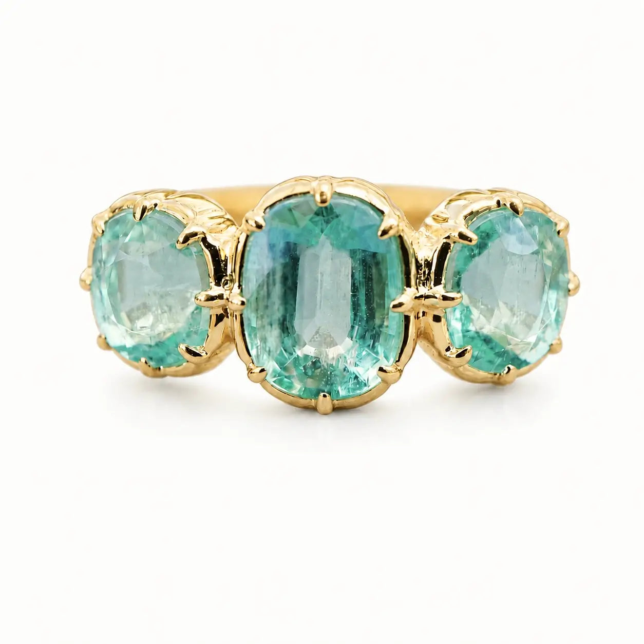 kai fine jewelry Aurea 2.99 ctw Natural Vanadium Beryl Three-stone Ring in 14k yellow gold size 7 (One-of-a-Kind)