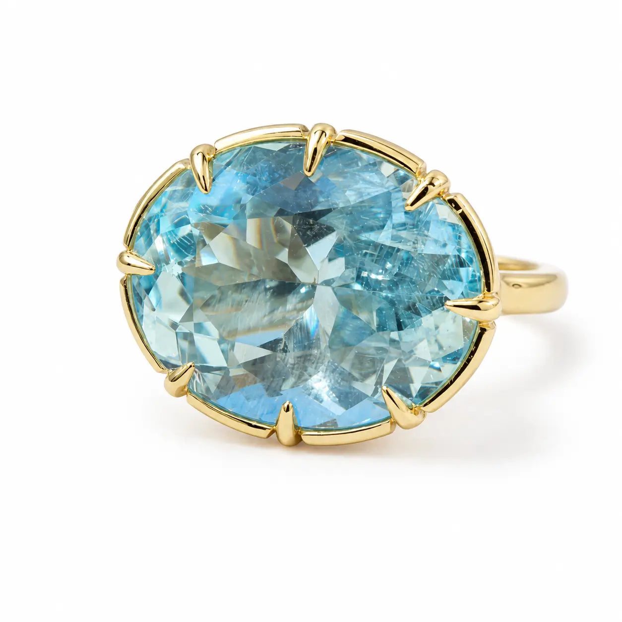 14k yellow gold Aurea AIGS Certified 9.93 ct Santa Maria Aquamarine East-West Ring