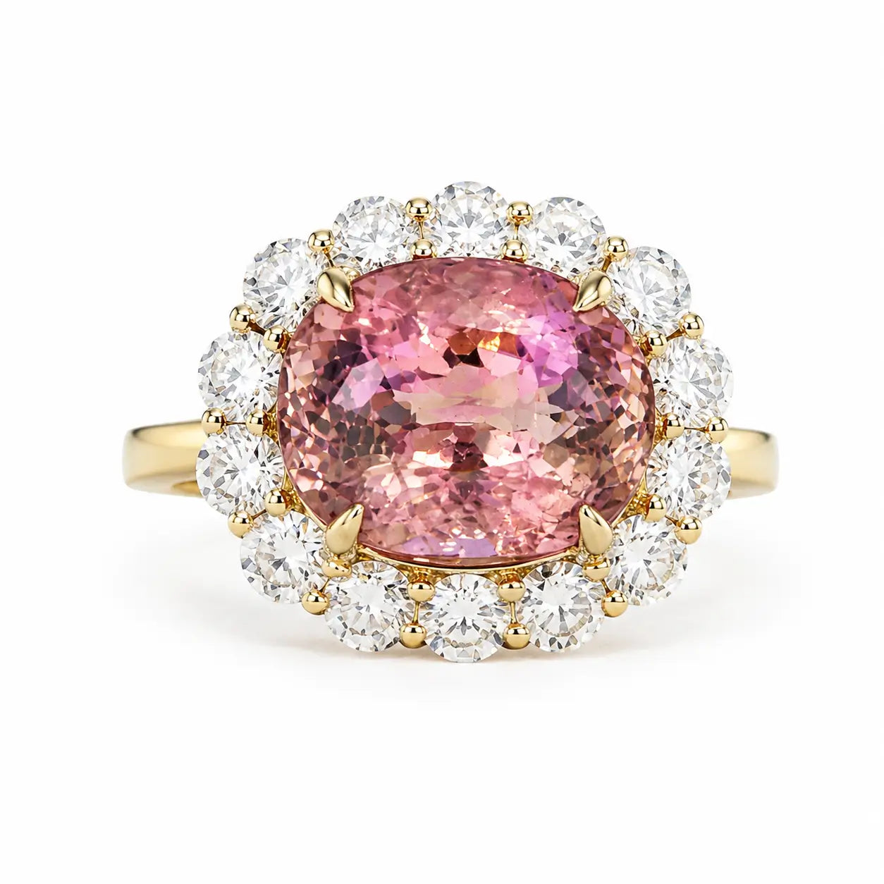 Eden Halo 6.06 ctw Natural Tourmaline & Lab Diamond East-West Ring in 14k yellow gold (One-of-a-Kind)