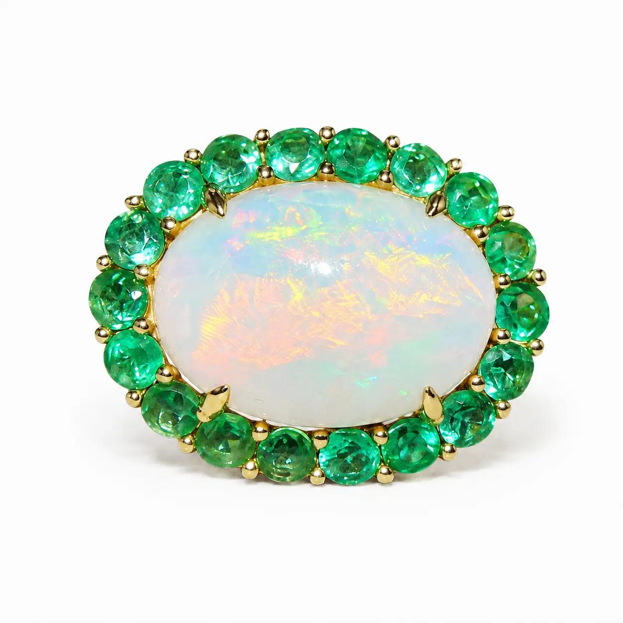 Kai Fine Jewelry Eden Halo 9.40 ctw Natural Opal & Emerald East-West Ring Size7 (One-of-a-Kind)