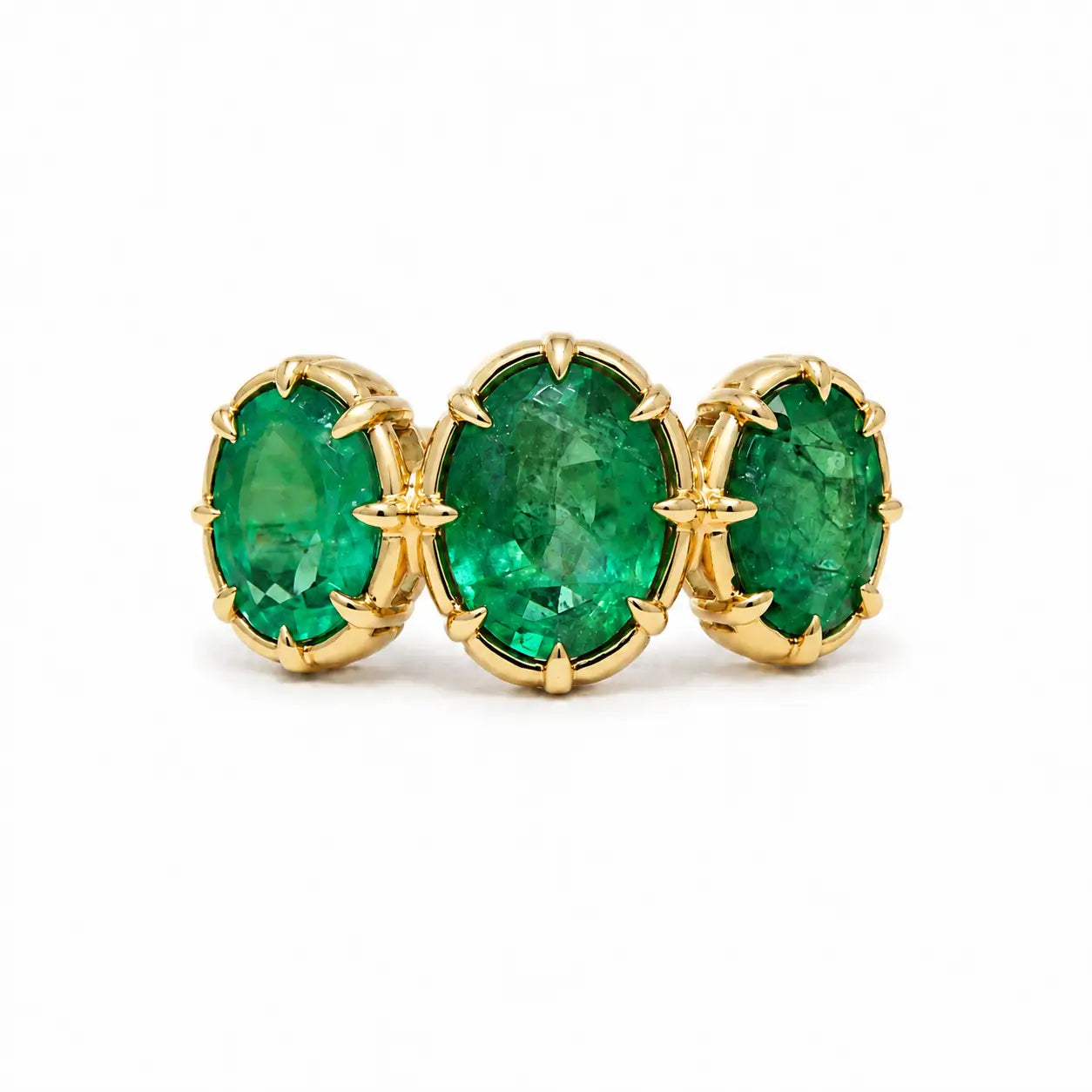 kai fine jewelry 14k gold Aurea 2.67 ctw Natural Emerald Three Stone Ring size 7 (One-of-a-Kind)