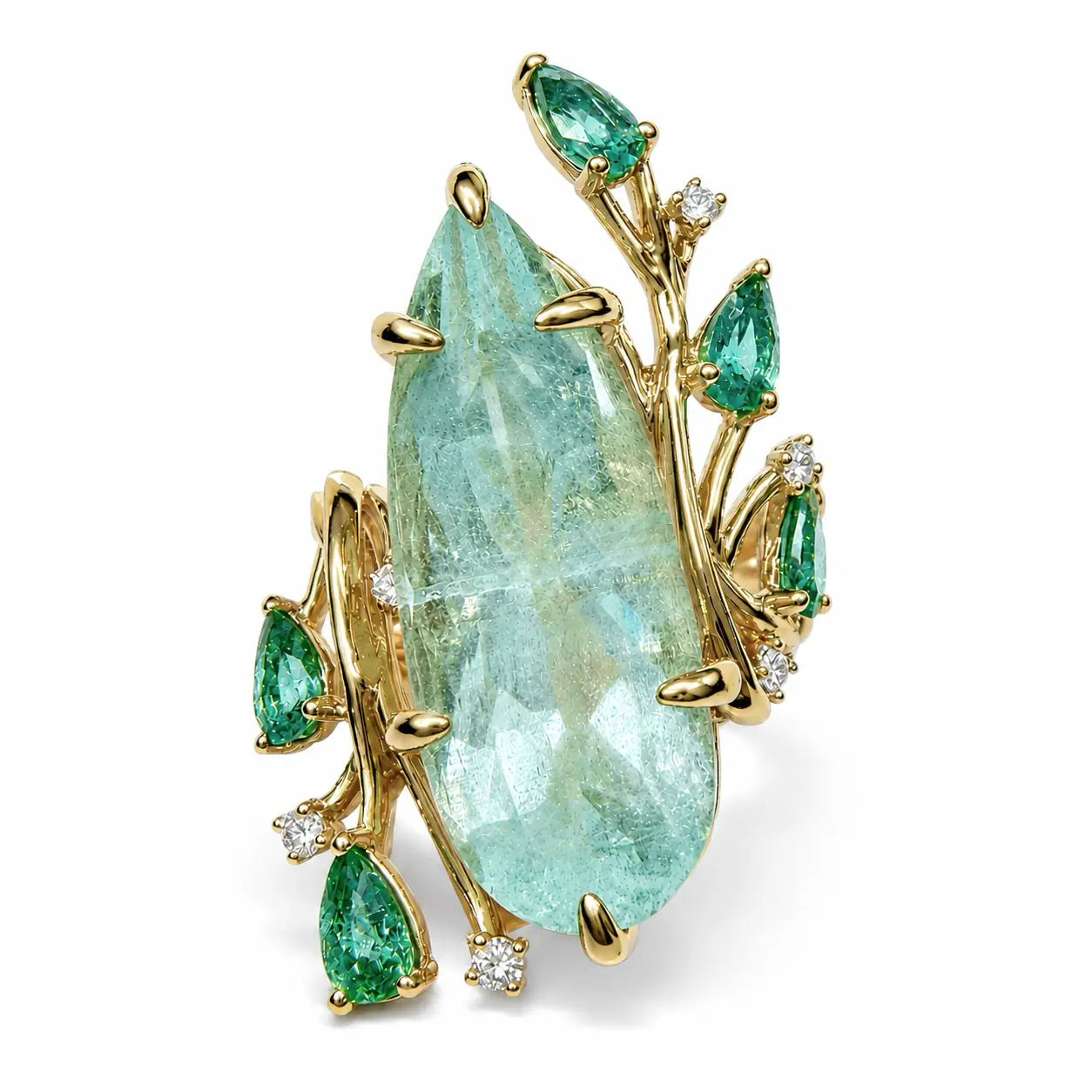 Enchanted Vine 10.35 ctw Guild Ceritified Green Beryl, Emerald & Diamond Ring (One-of-a-Kind)