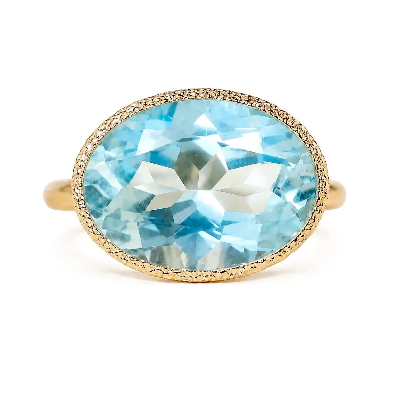 14k yellow gold Aria Arch 4.96ct AIGS Certified Natural Aquamarine East-West Ring (One-of-a-Kind) size 7