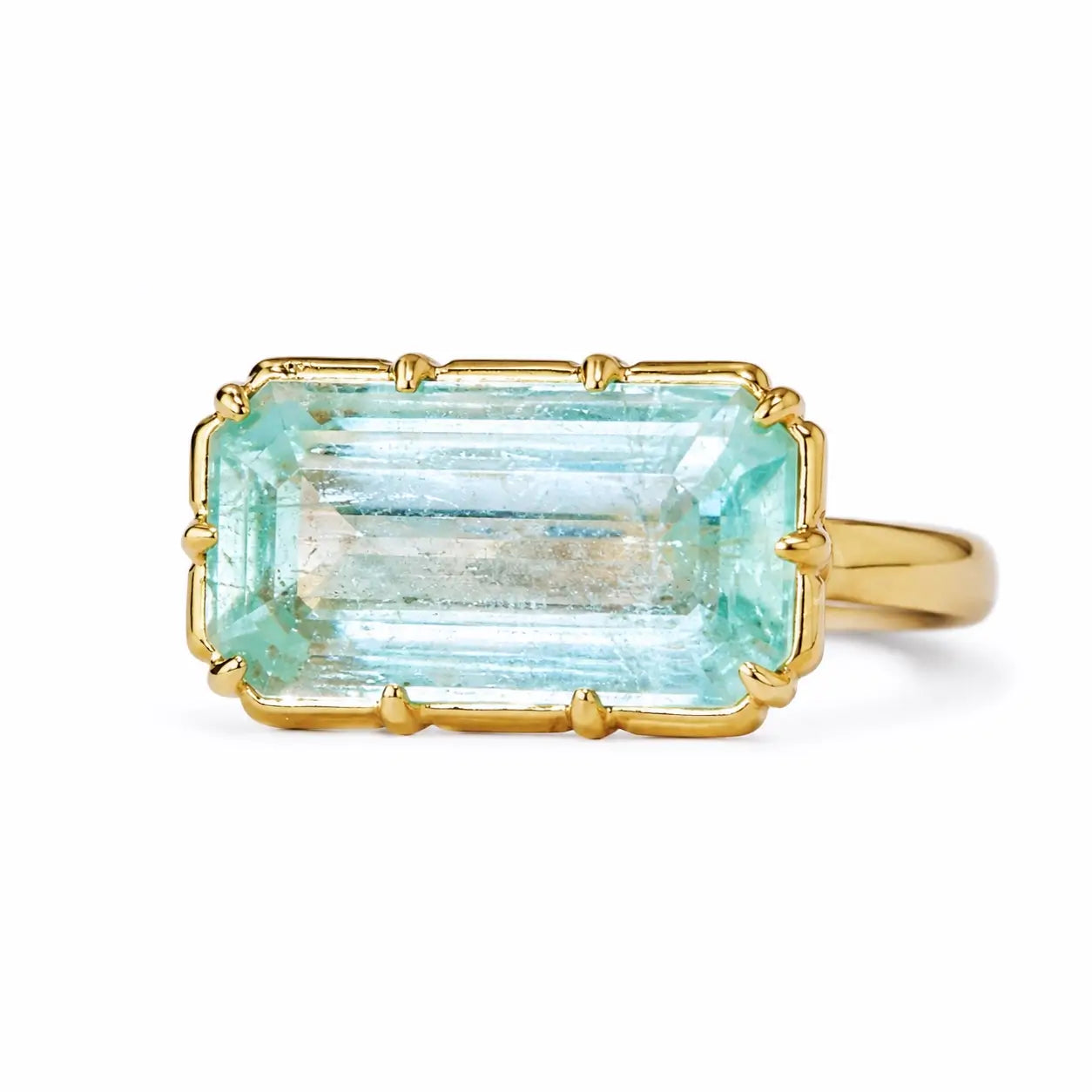 Aurea 4.34 ctw Guild Certified Natural Blue-Green Beryl East-West Ring (One-of-a-Kind)