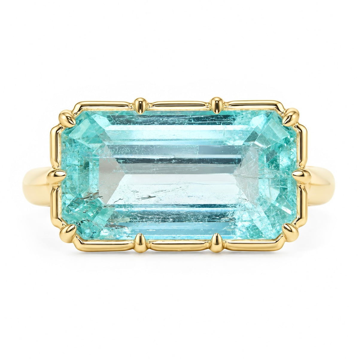 (SOLD) Aurea 4.34 ctw Guild Certified Natural Vanadium Beryl East-West Ring (One-of-a-Kind)