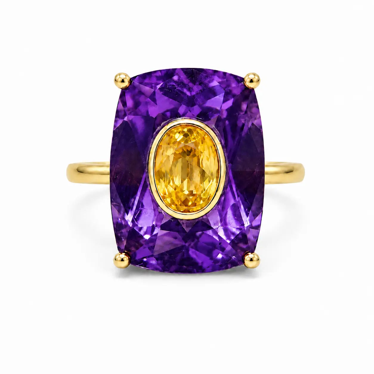 14k yellow gold Inner Light 10.90 ctw Natural Amethyst & Yellow Sapphire Ring (One-of-a-Kind)