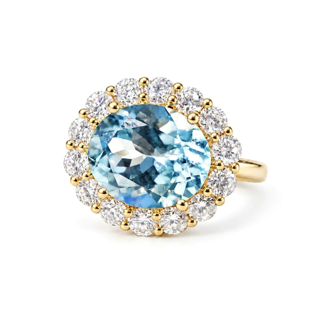 Eden Halo 4.34 ctw AIGS Certified Natural Aquamarine & Lab Diamond East-West Ring (One-of-a-Kind)