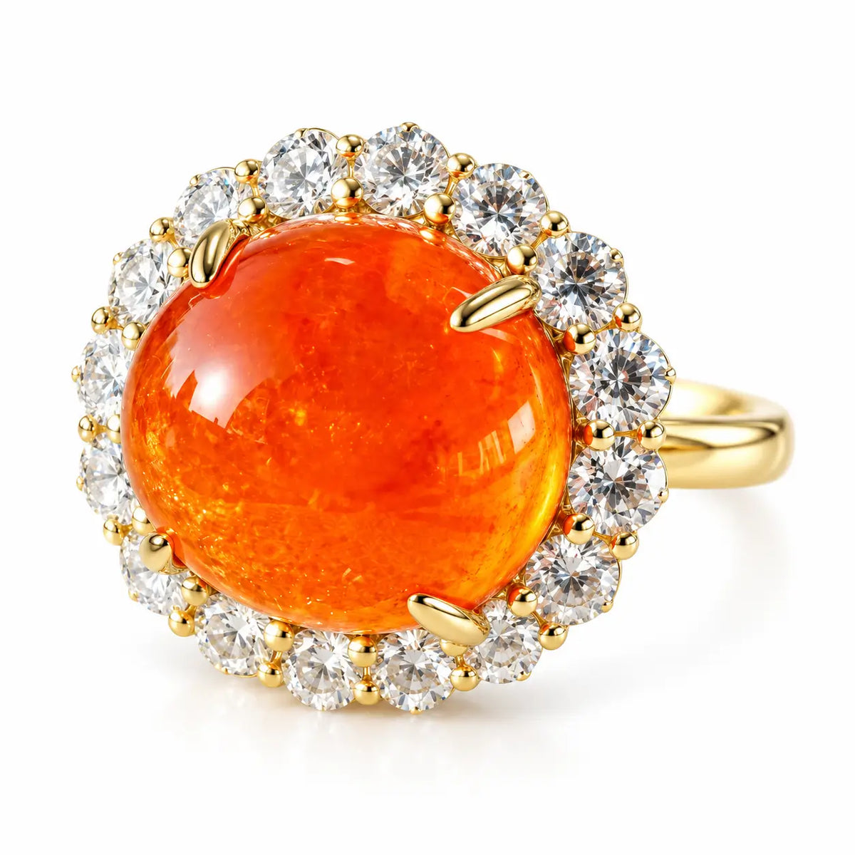 14k yellow gold Eden Halo 12.02 ctw Natural Fanta Spessartine Garnet & Lab Diamond Ring (One-of-a-Kind)