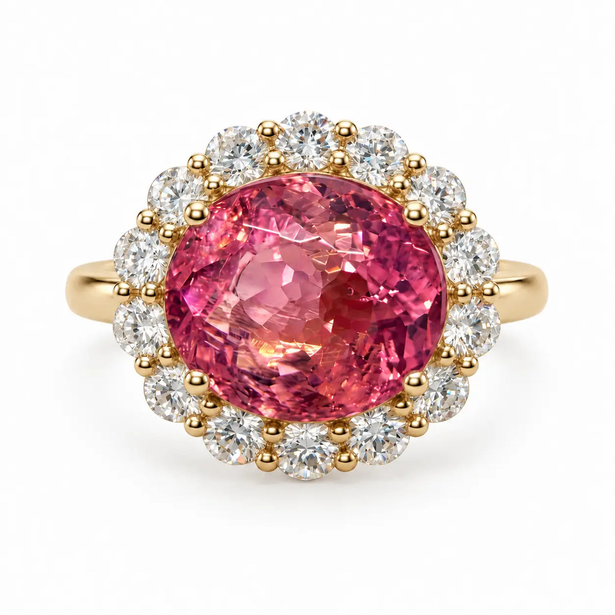 14k yellow gold Eden Halo 6.63 ctw Natural Tourmaline & Lab Diamond East-West Ring (One-of-a-Kind)