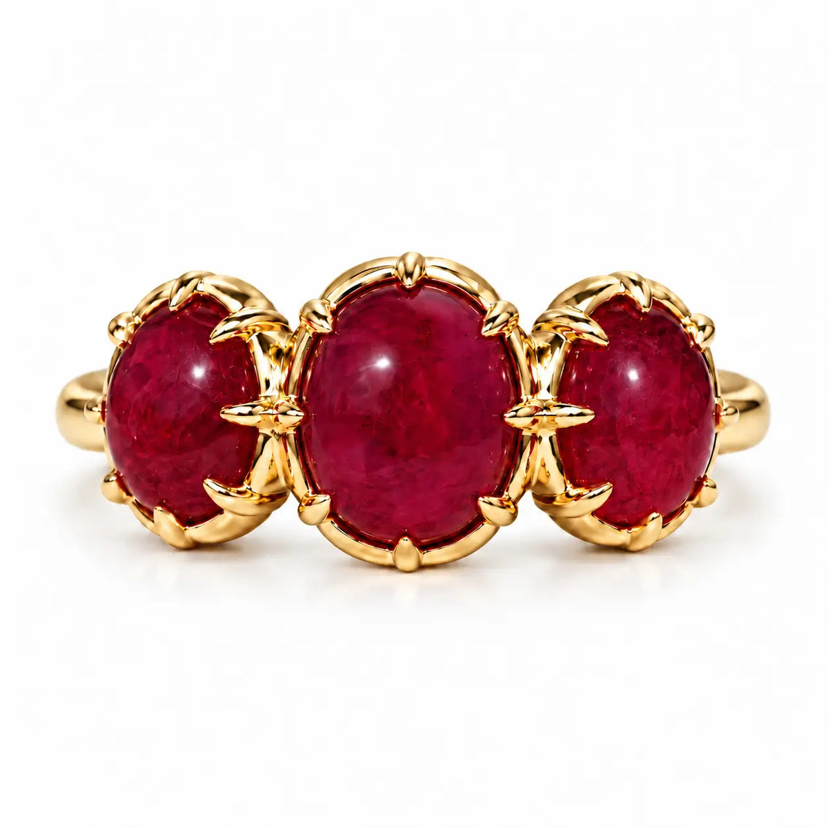 14k yellow gold Aurea 3.46ct Natural Ruby Three-Stone Ring (One-of-a-Kind)