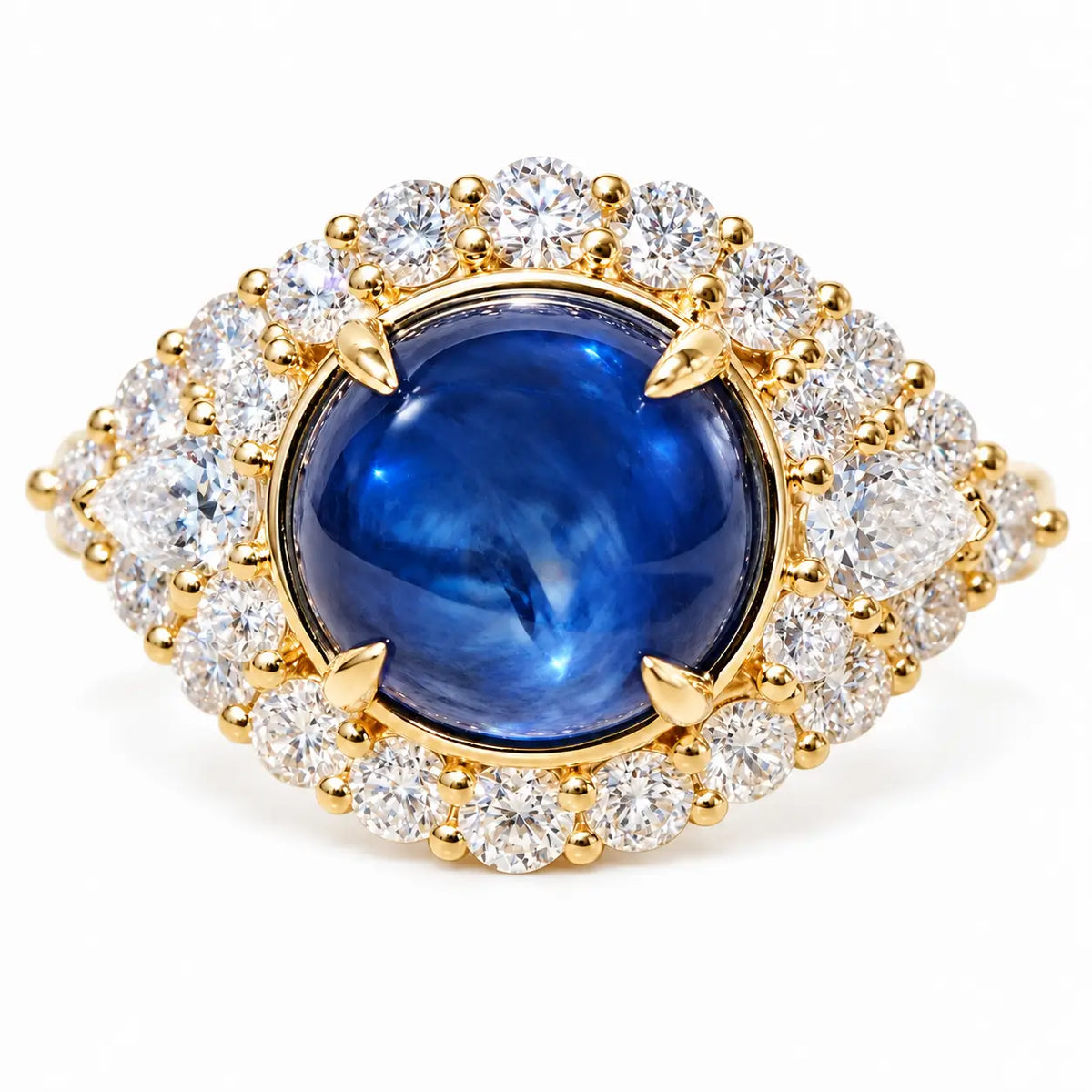 14k yellow gold Aegis Eye 6.03 ctw Natural Sapphire & Lab Grown Diamond Ring (One-of-a-Kind)