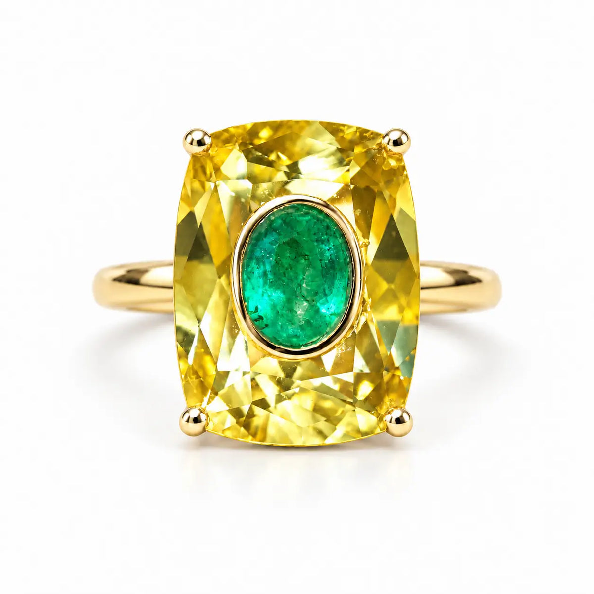 14k solid yellow gold Inner Light 10.80 ctw Natural Citrine & Emerald Ring (One-of-a-Kind)