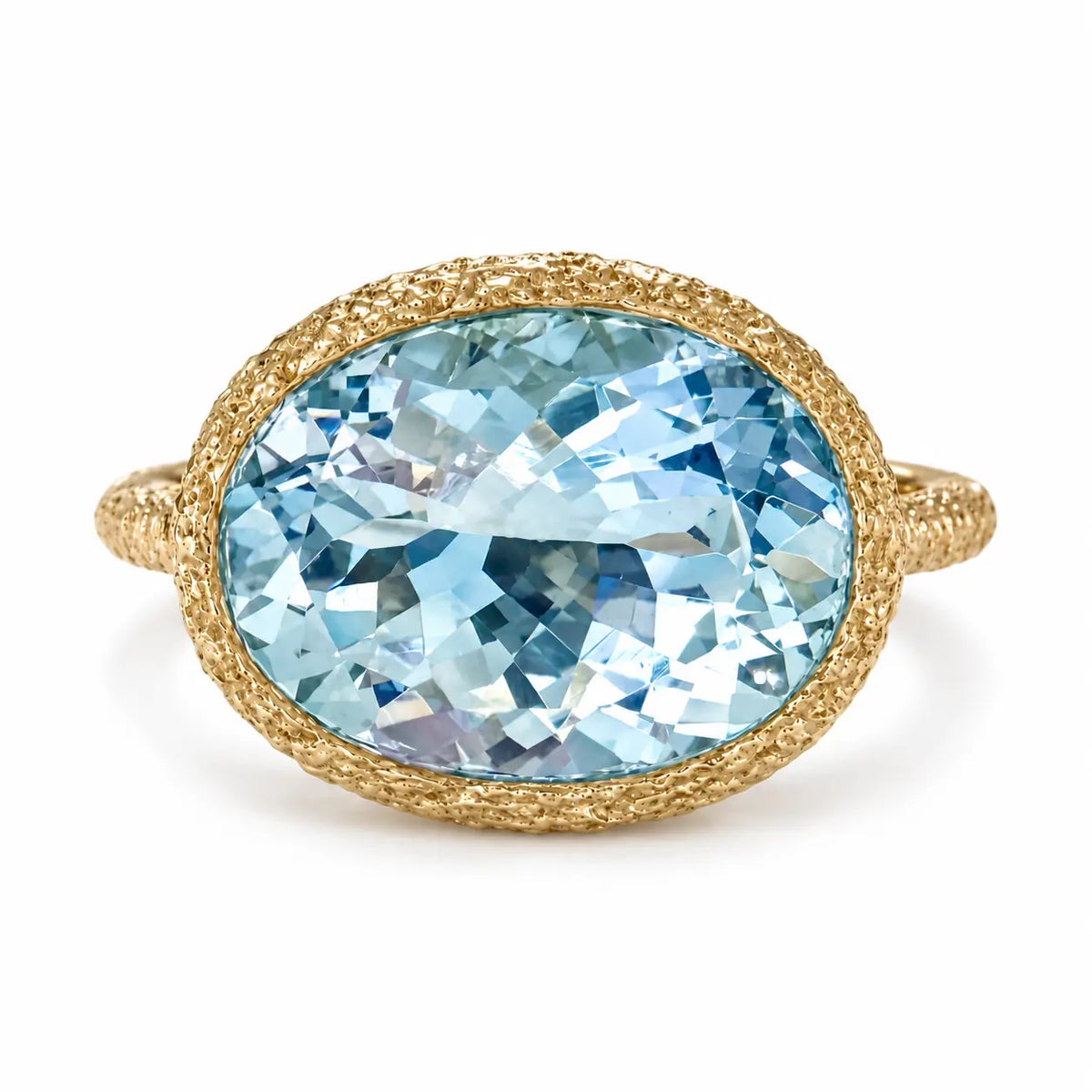14k yellow gold Aria Arch 4.33 ct AIGS Certified Natural Aquamarine East-West Ring (One-of-a-Kind)
