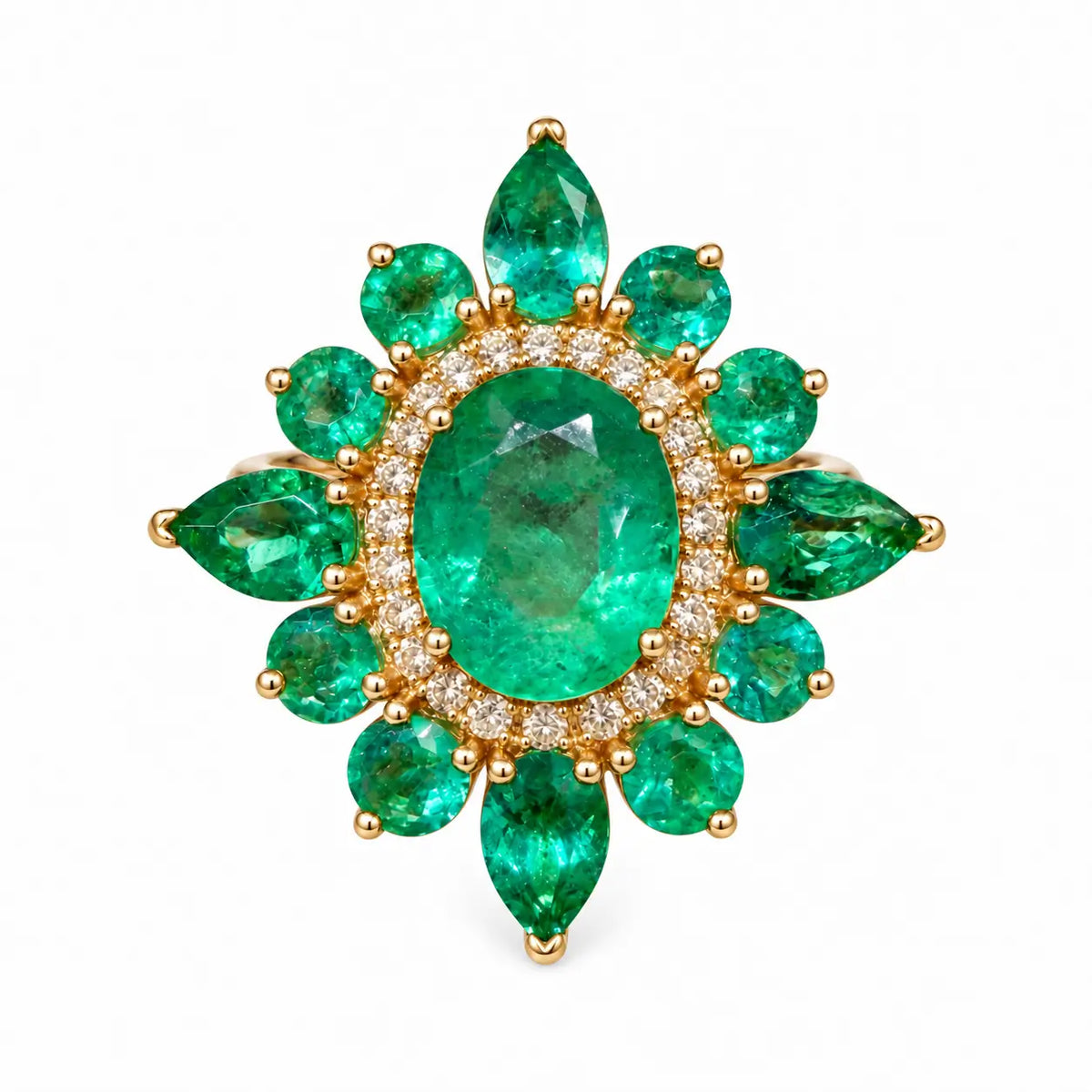14k yellow gold Stellara 3.95 ctw AIGS Certified Natural Emerald & Sapphire Ring (One-of-a-Kind)